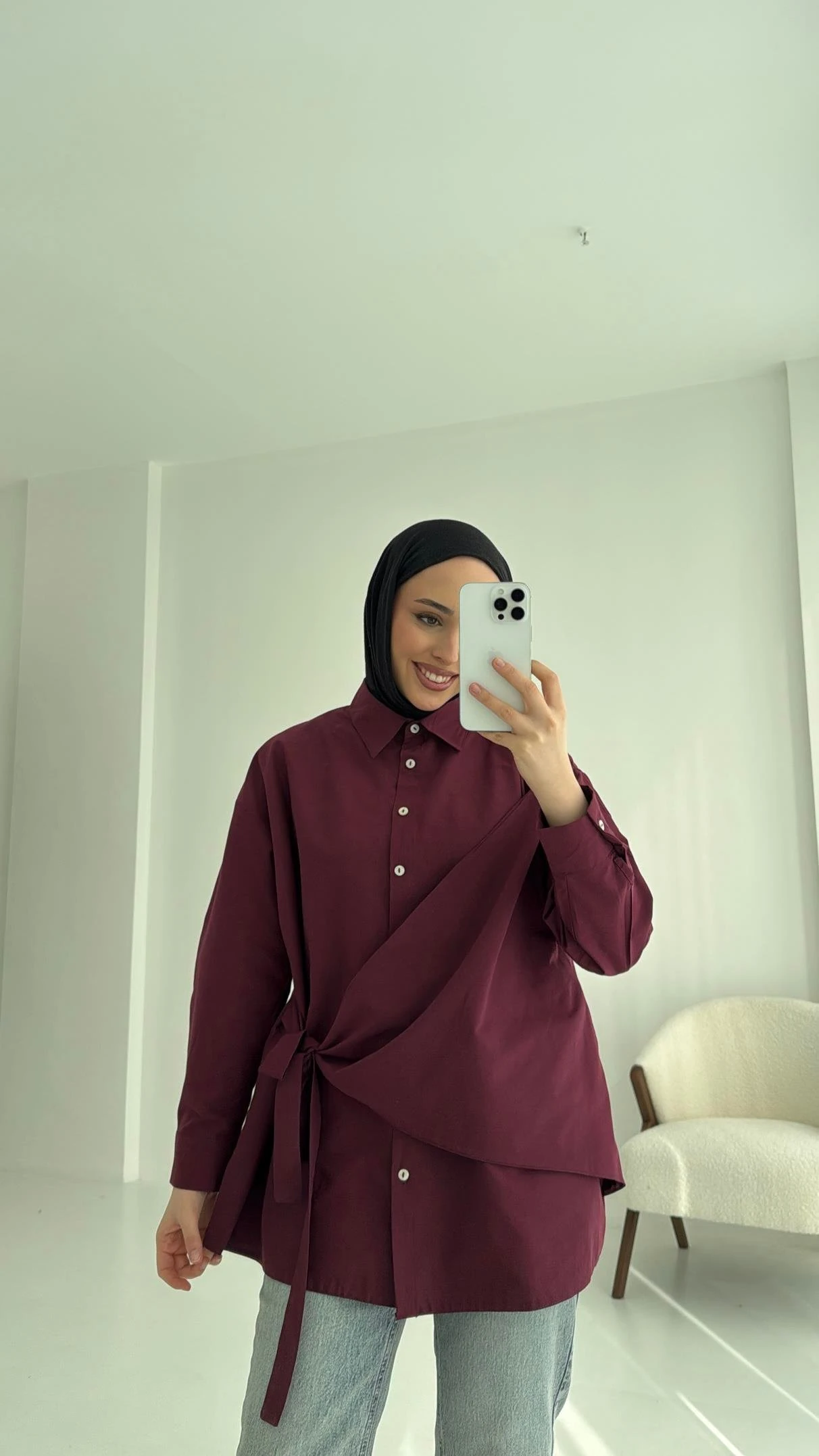 Çapraz Kuşak Gömlek Bordo