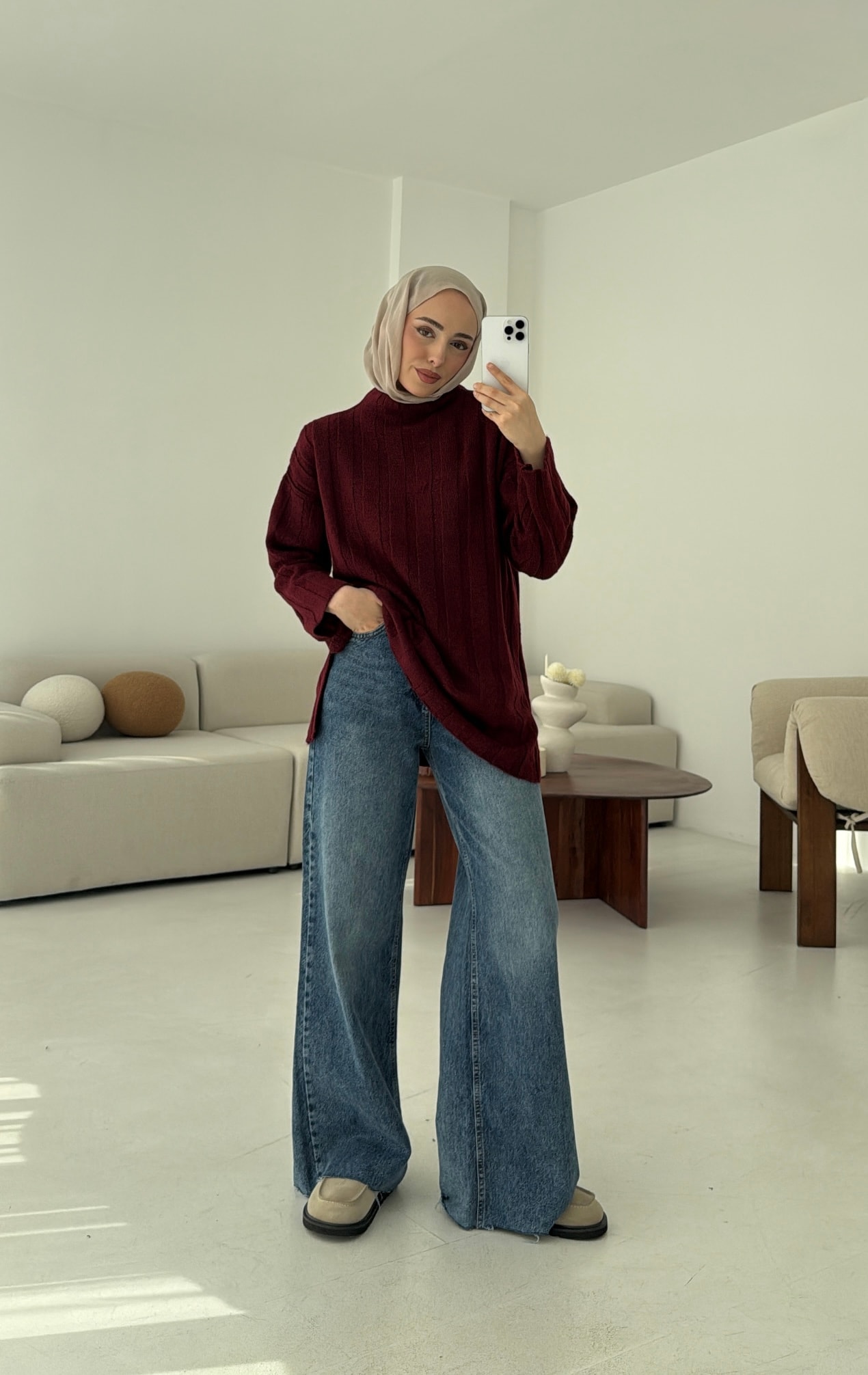 Fitilli Triko Kazak Bordo