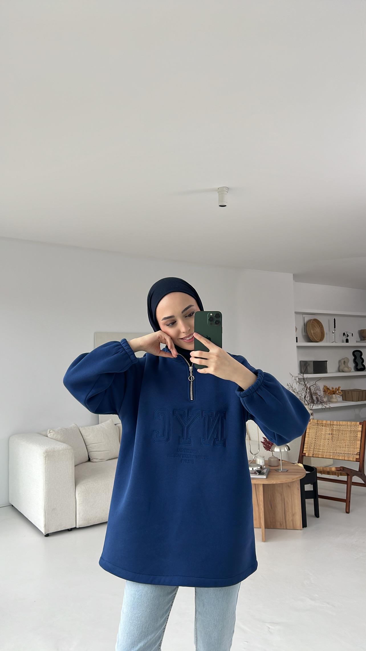 NYC Baskılı Sweatshirt Lacivert