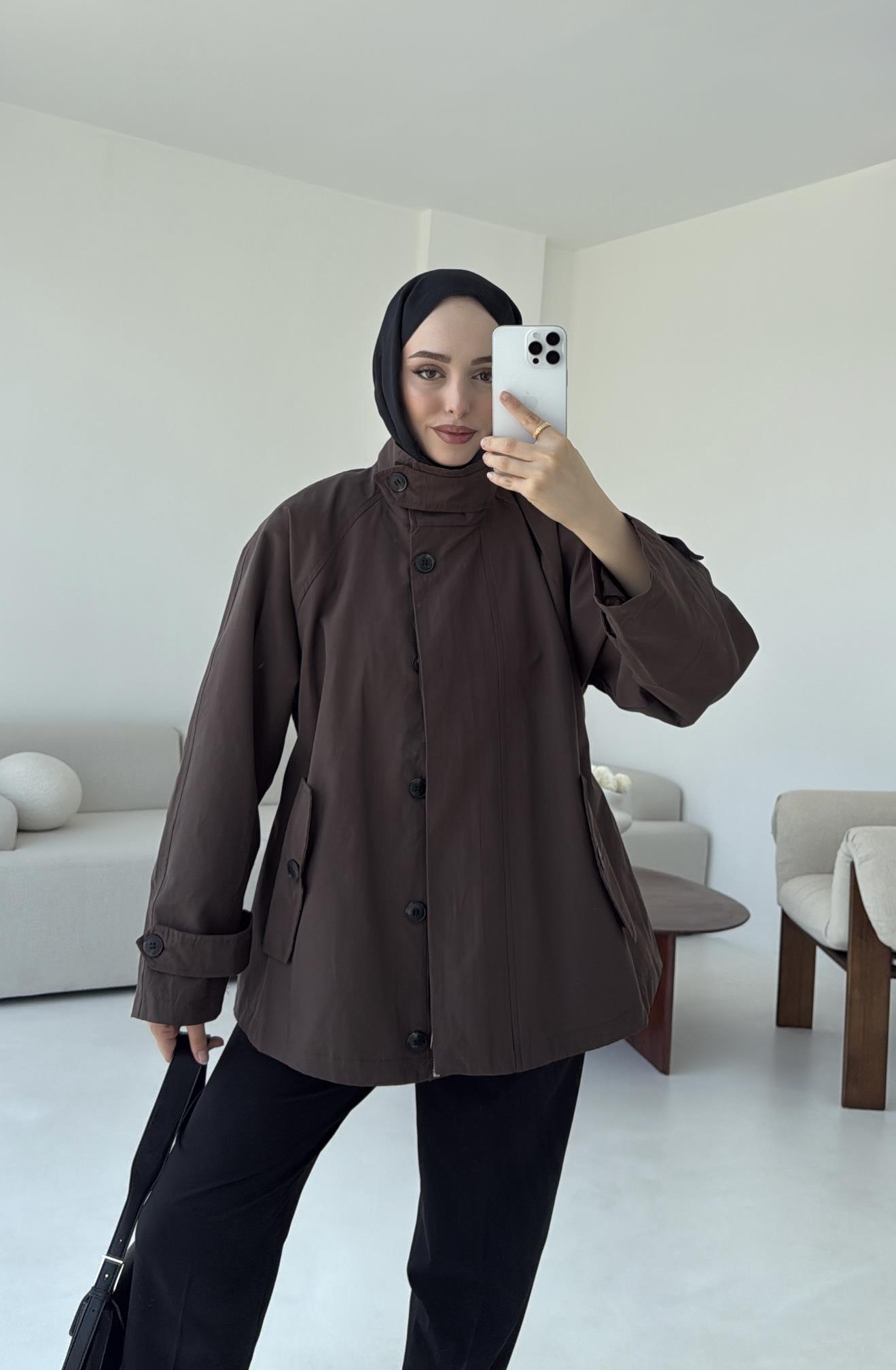 Minimal Yakalı Trençkot Kahve