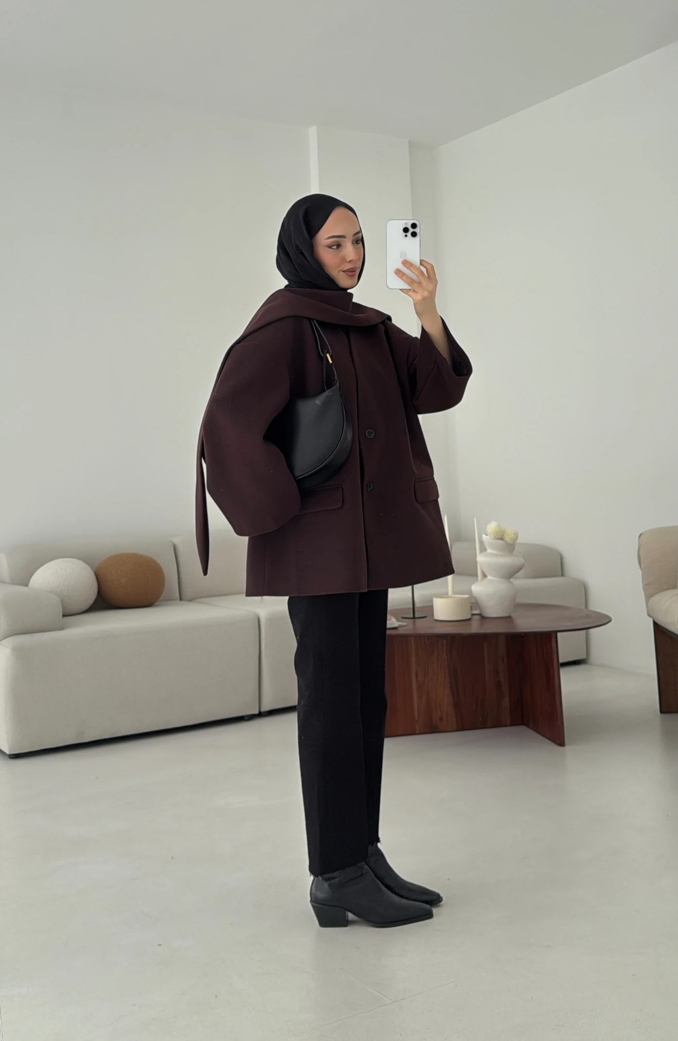 Düşük Omuz Atkılı Kaşe Ceket Mürdüm 