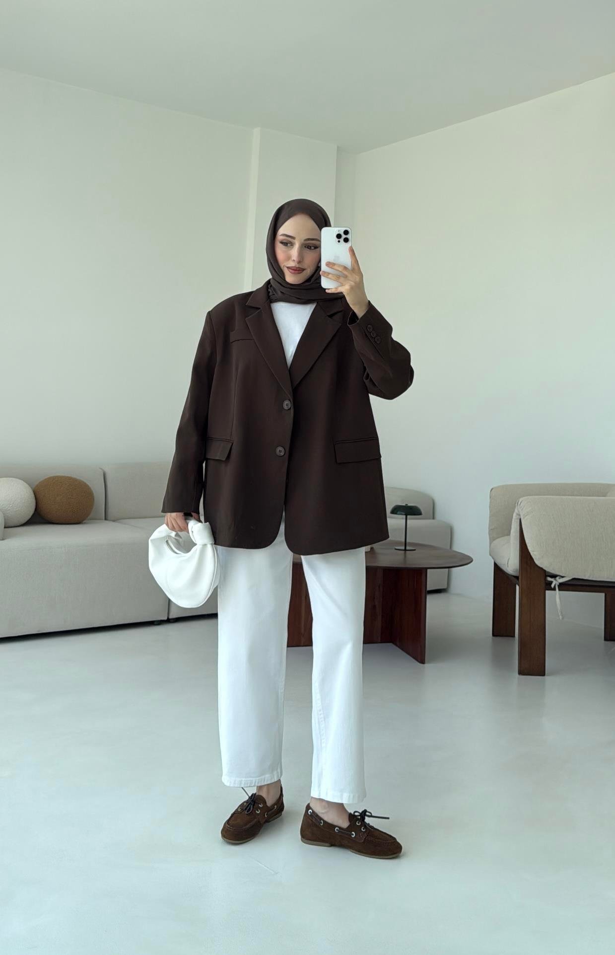 Çift Dügmeli Oversize Blazer Ceket Kahve
