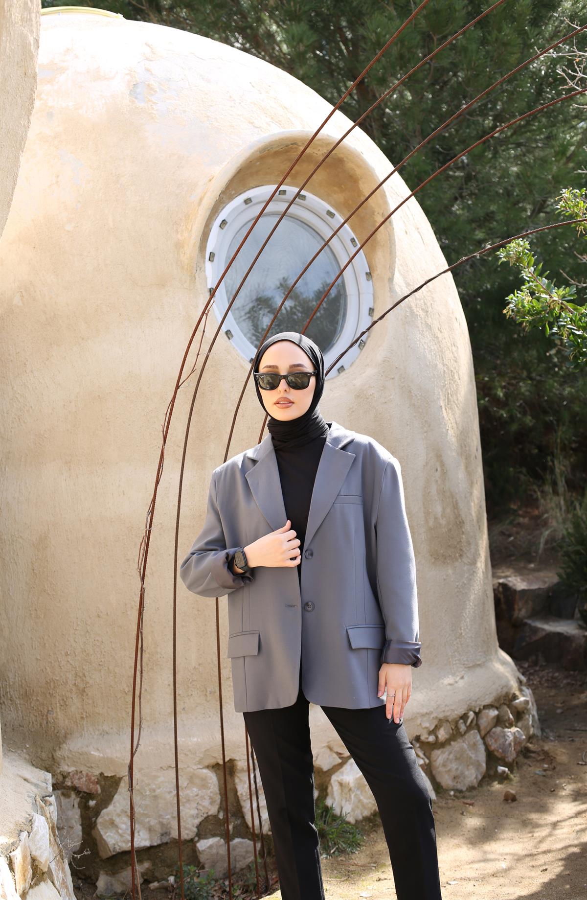 Oversize Kesim Blazer Ceket Antrasit