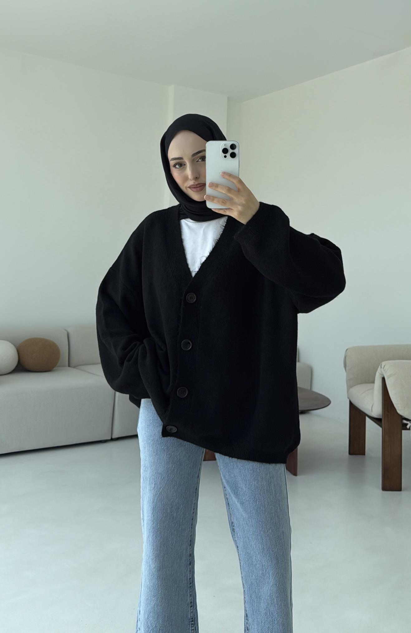 Oversize Yünlü Kazak Siyah