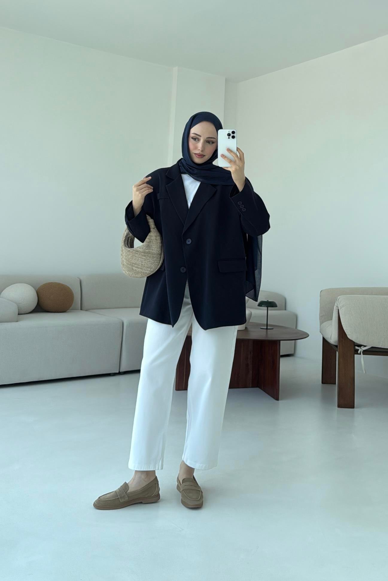 Çift Dügmeli Oversize Blazer Ceket Lacivert