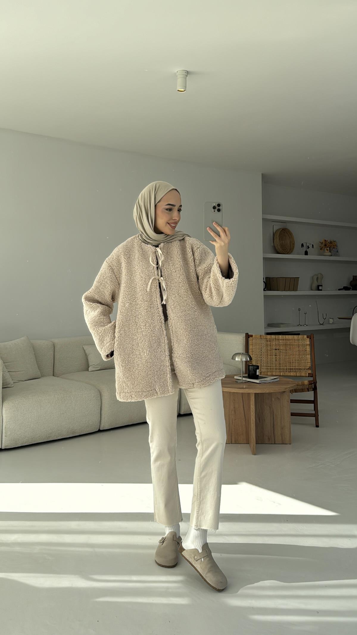 Teddy Bağlamalı Ceket Bej