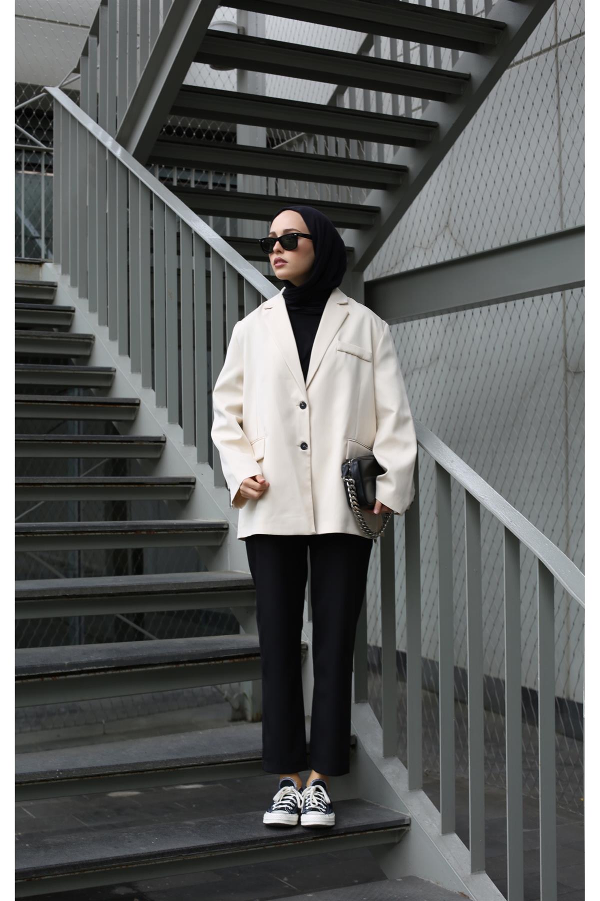 Bej Dadfit Oversize Blazer