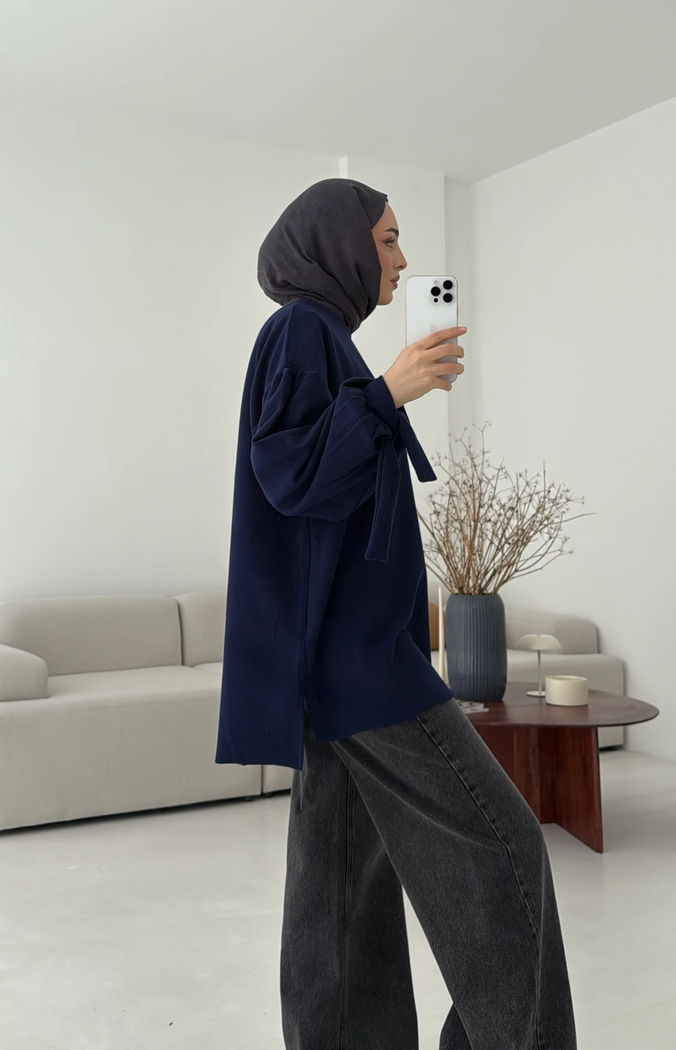 Selanik Balon Kol Bagcıklı Sweat Lacivert