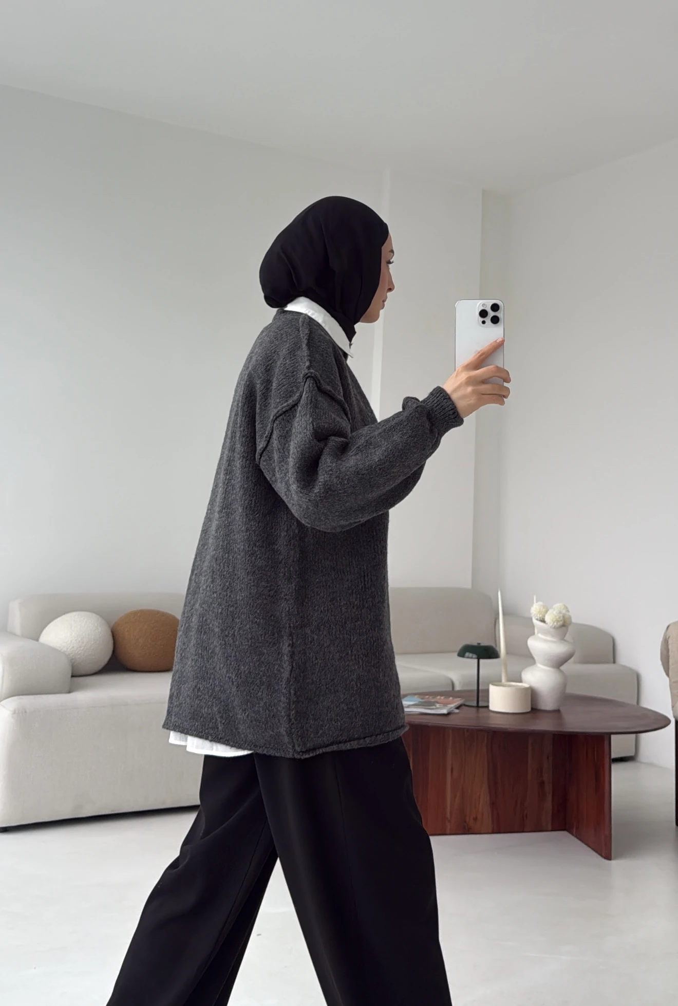 Düğmeli Triko Hırka Antrasit