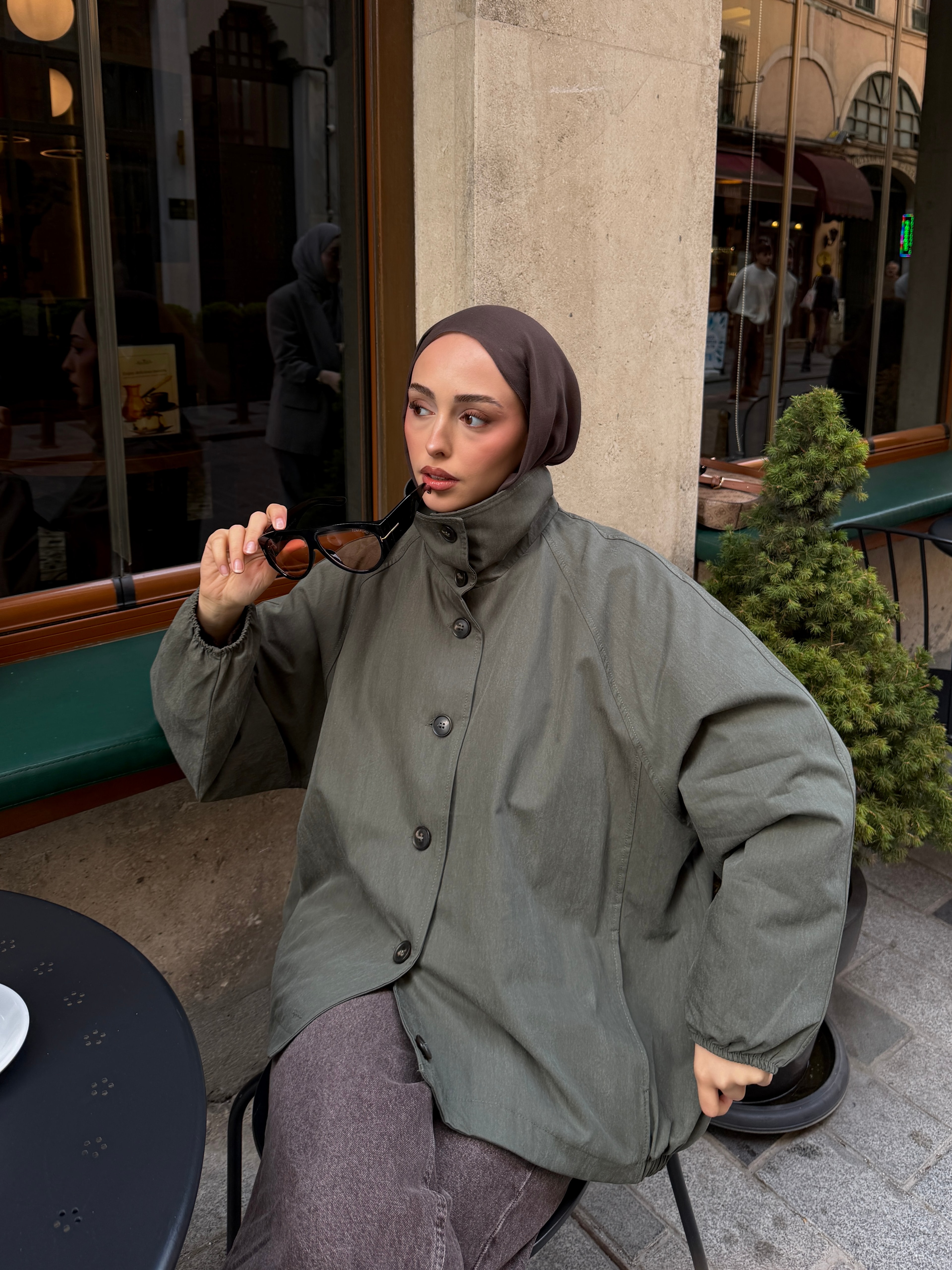 Dik Yaka Bomber Trençkot Haki