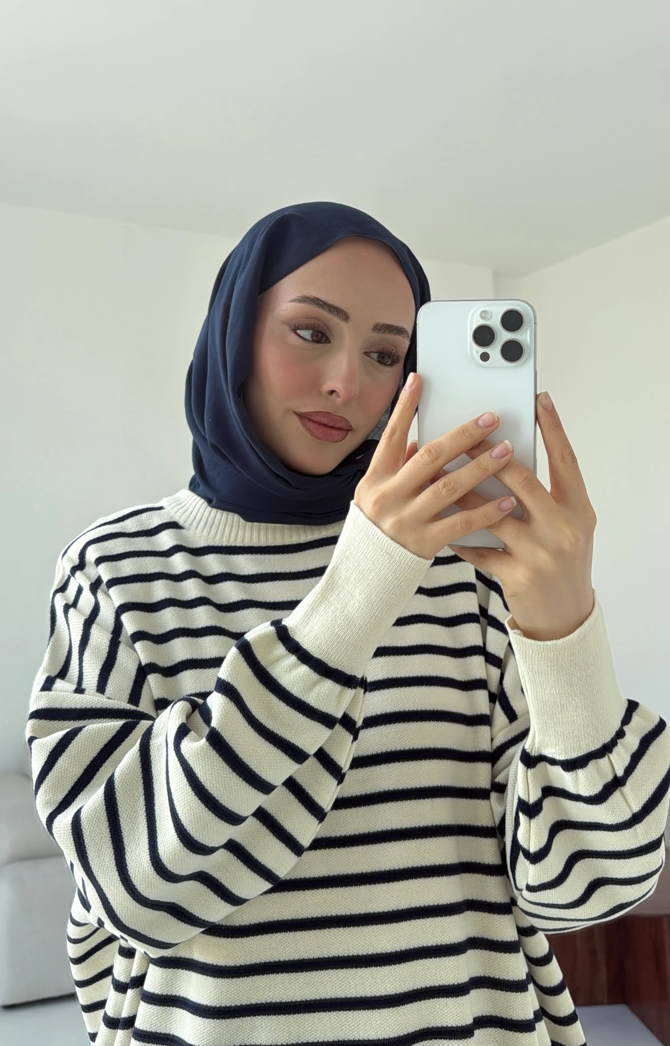 Çizgili Triko Kazak Ekru