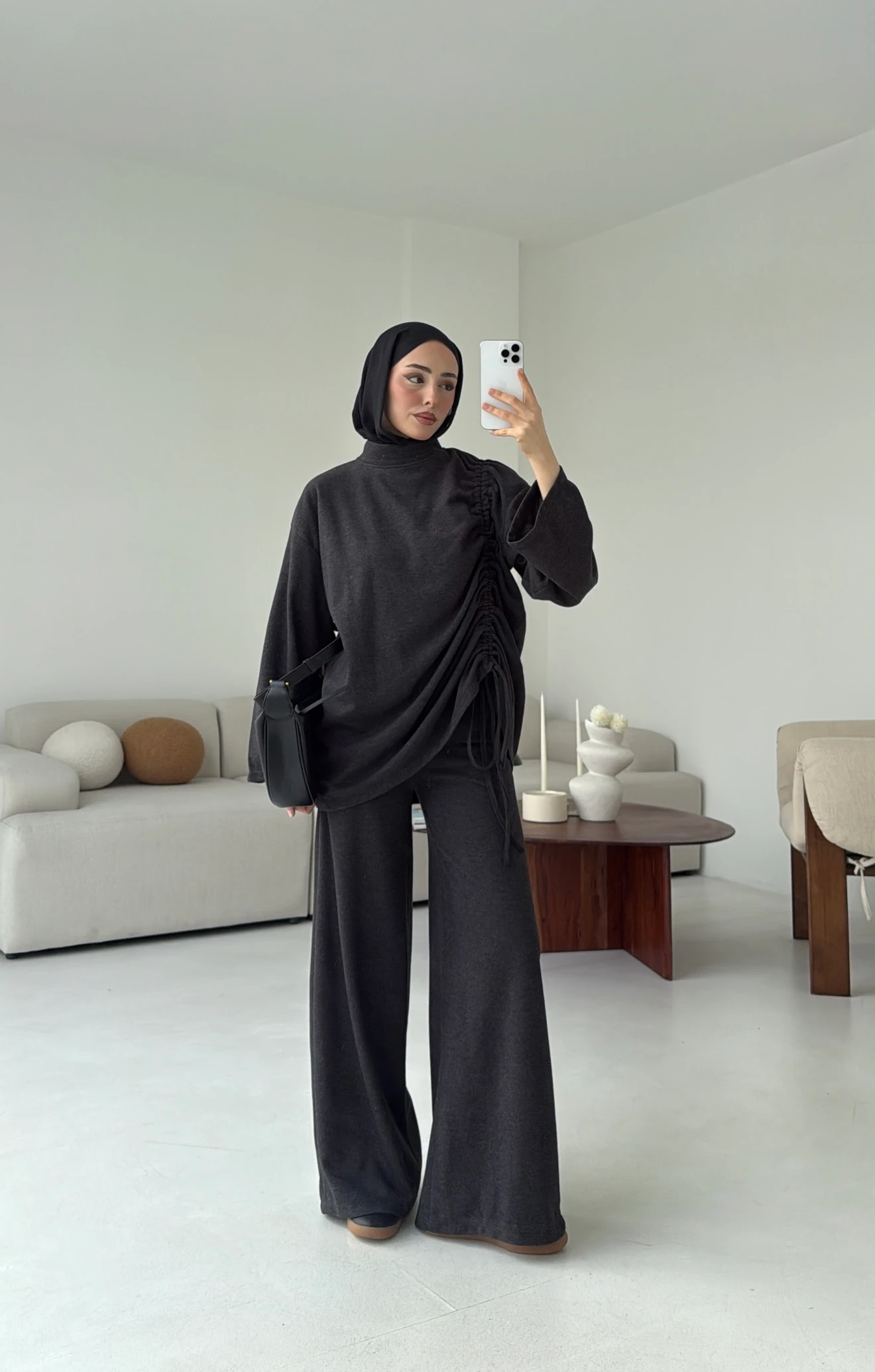 Bluzu Yandan Biyeli Takım Koyu Gri