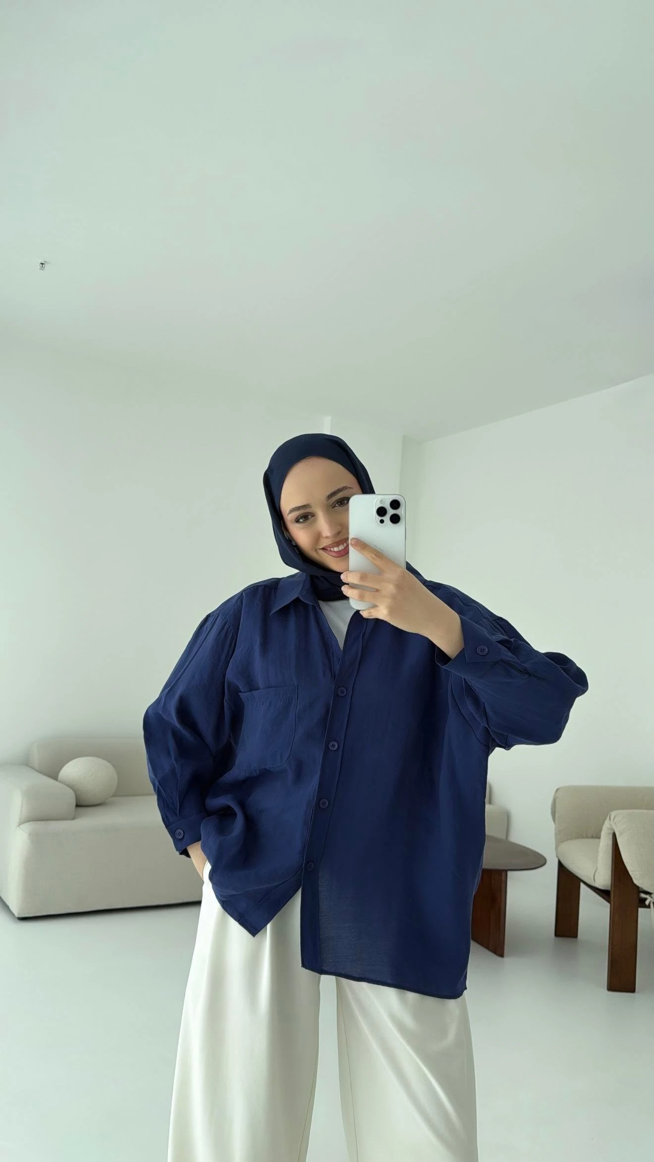 Düşük Omuz Oversize Gömlek Lacivert