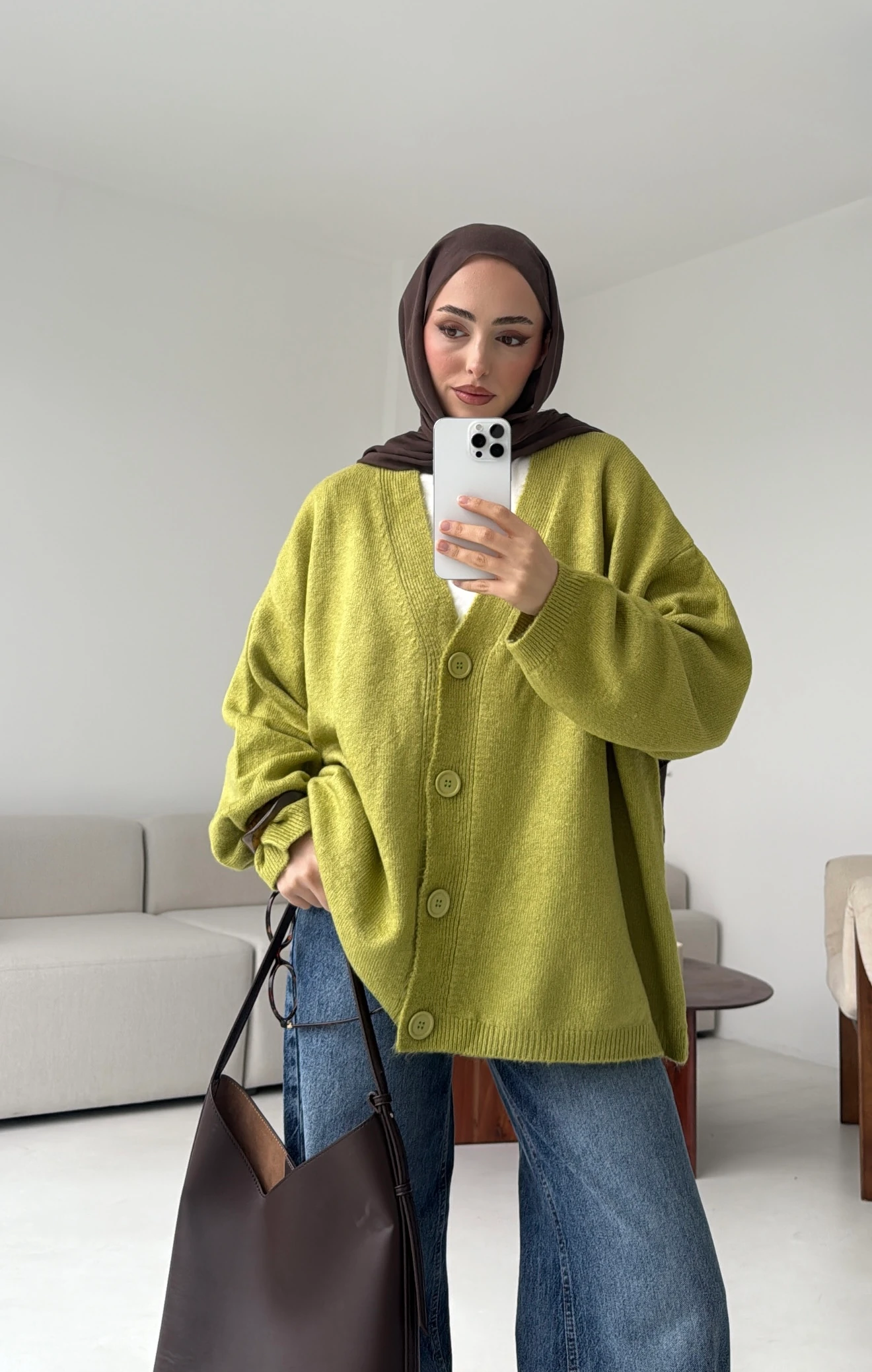 Oversize Yünlü Kazak Yağ Yeşili