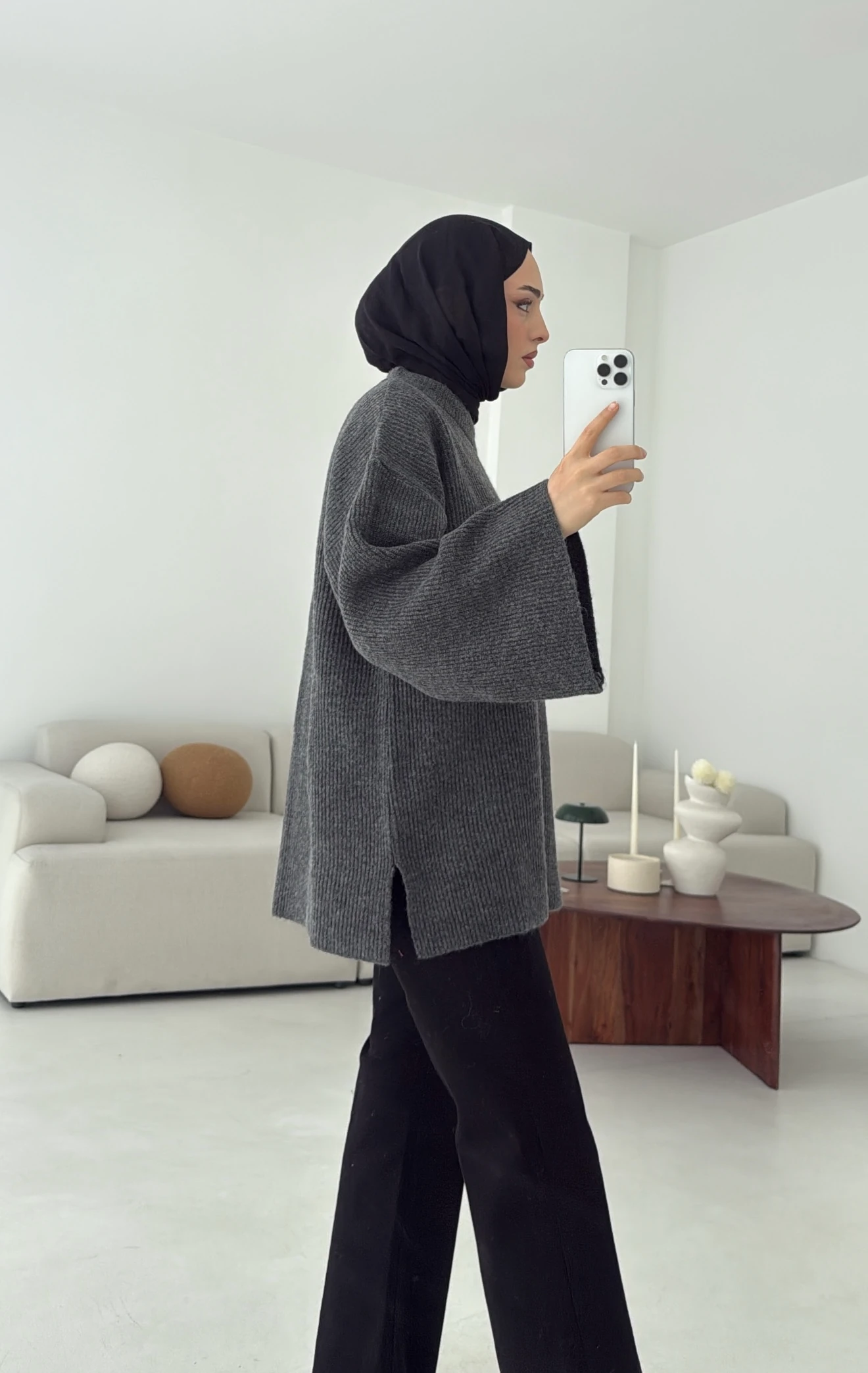 Premium Kalın Fitilli Kazak Antrasit