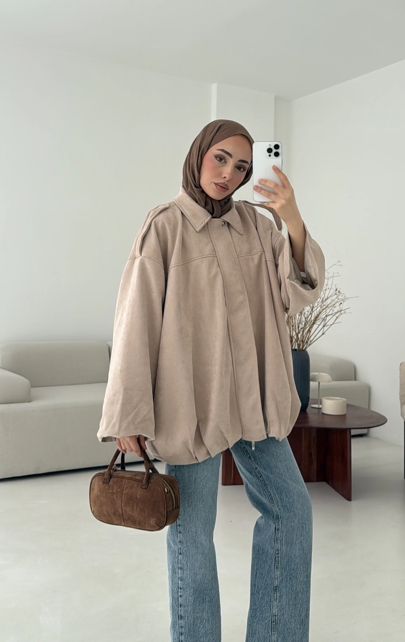 Pileli Süet Ceket Bej