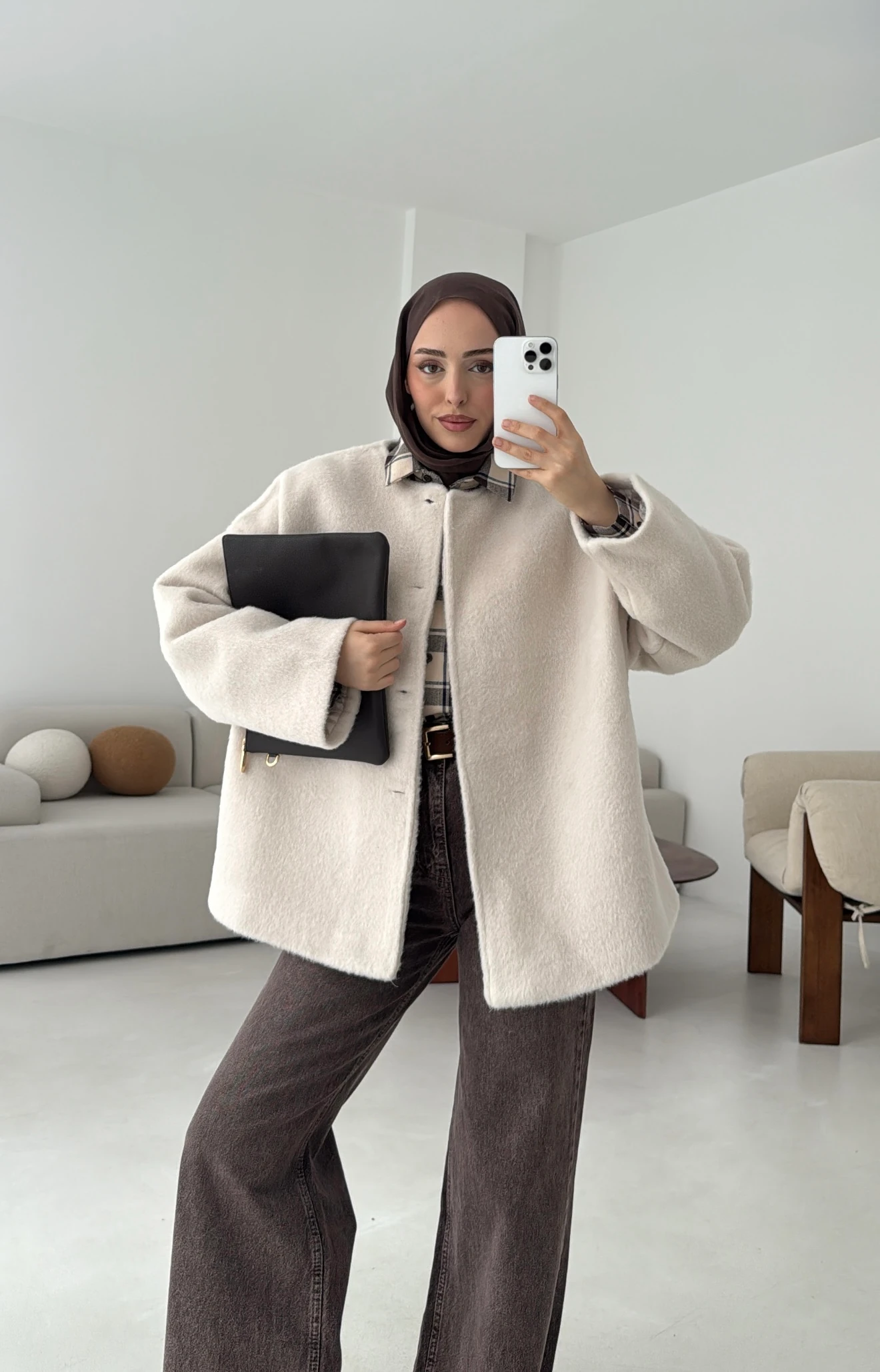 Gizli Düğmeli Kaban Bej