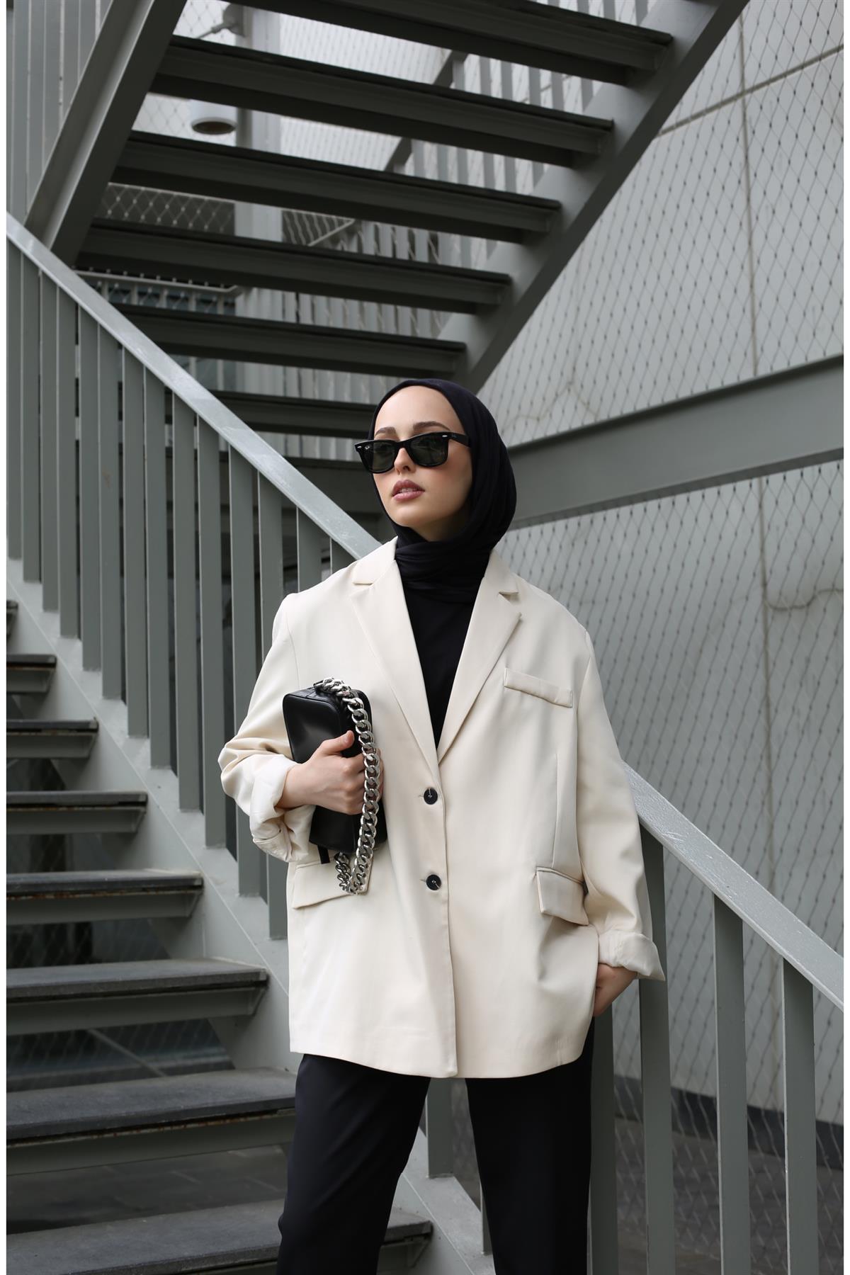 Bej Dadfit Oversize Blazer