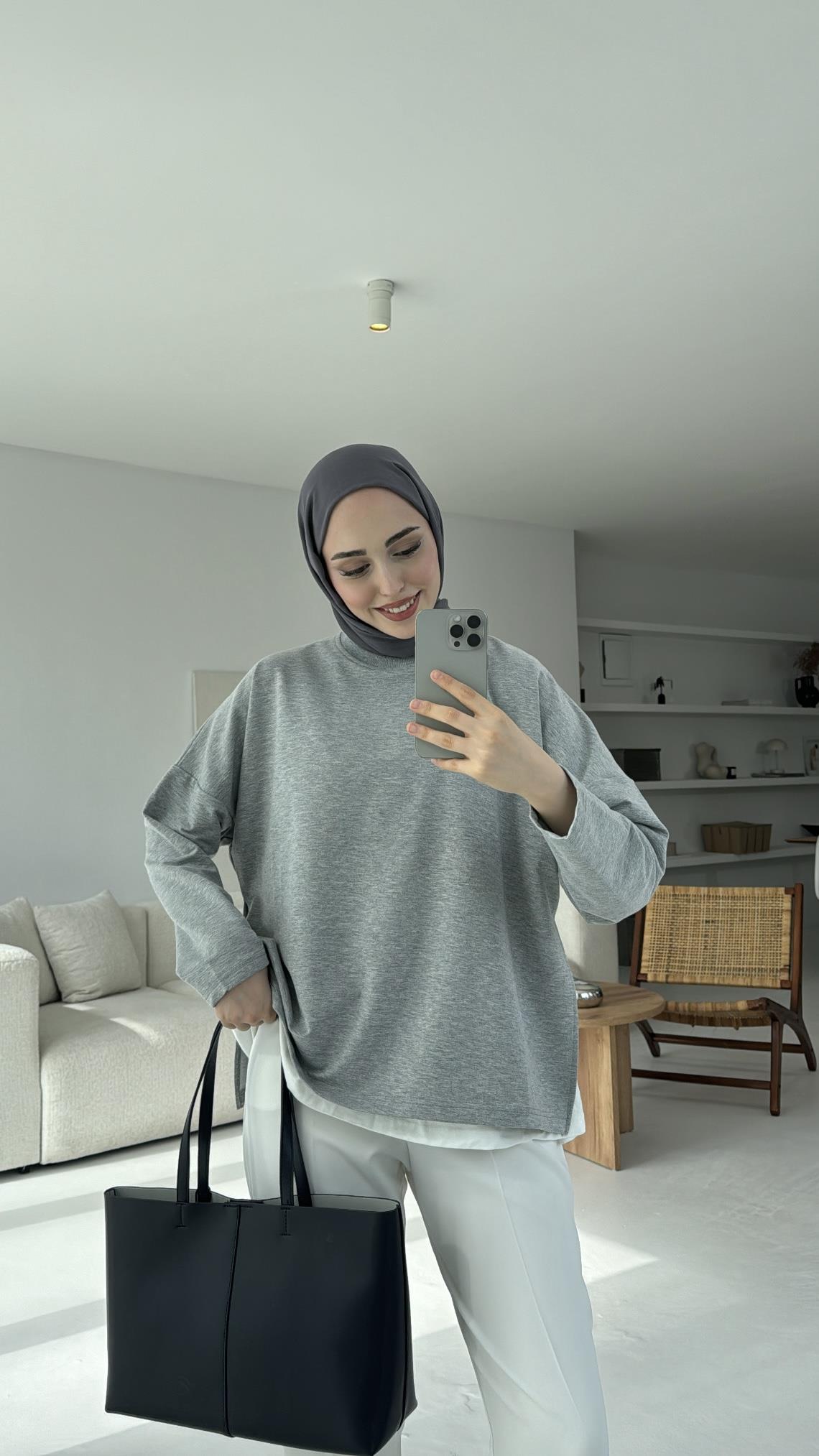 Yırtmaç Detaylı Sweatshirt Gri