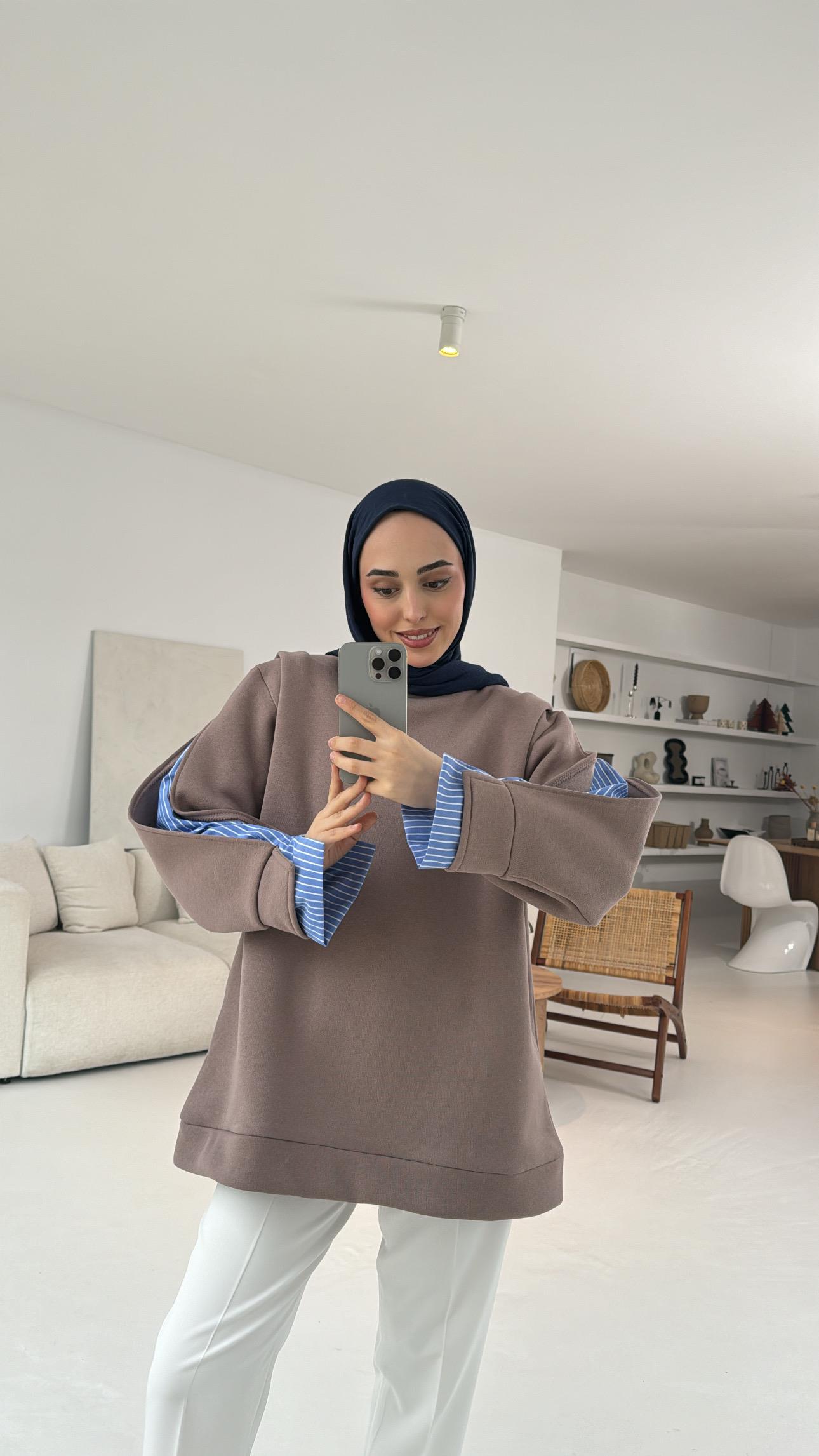 Gömlek Detaylı Sweatshirt Vizon