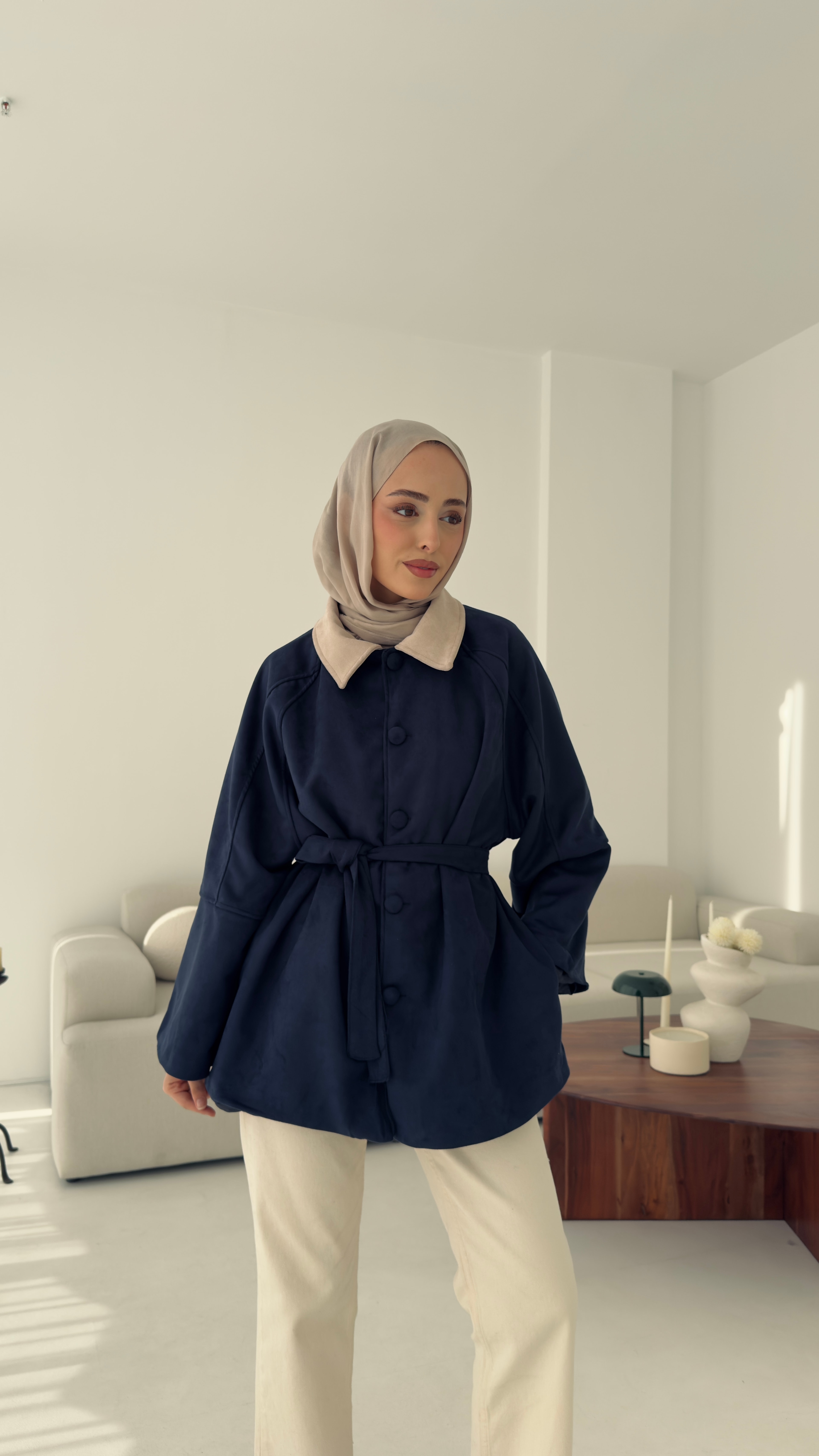 Nubuk Kontrast Yaka Ceket Lacivert