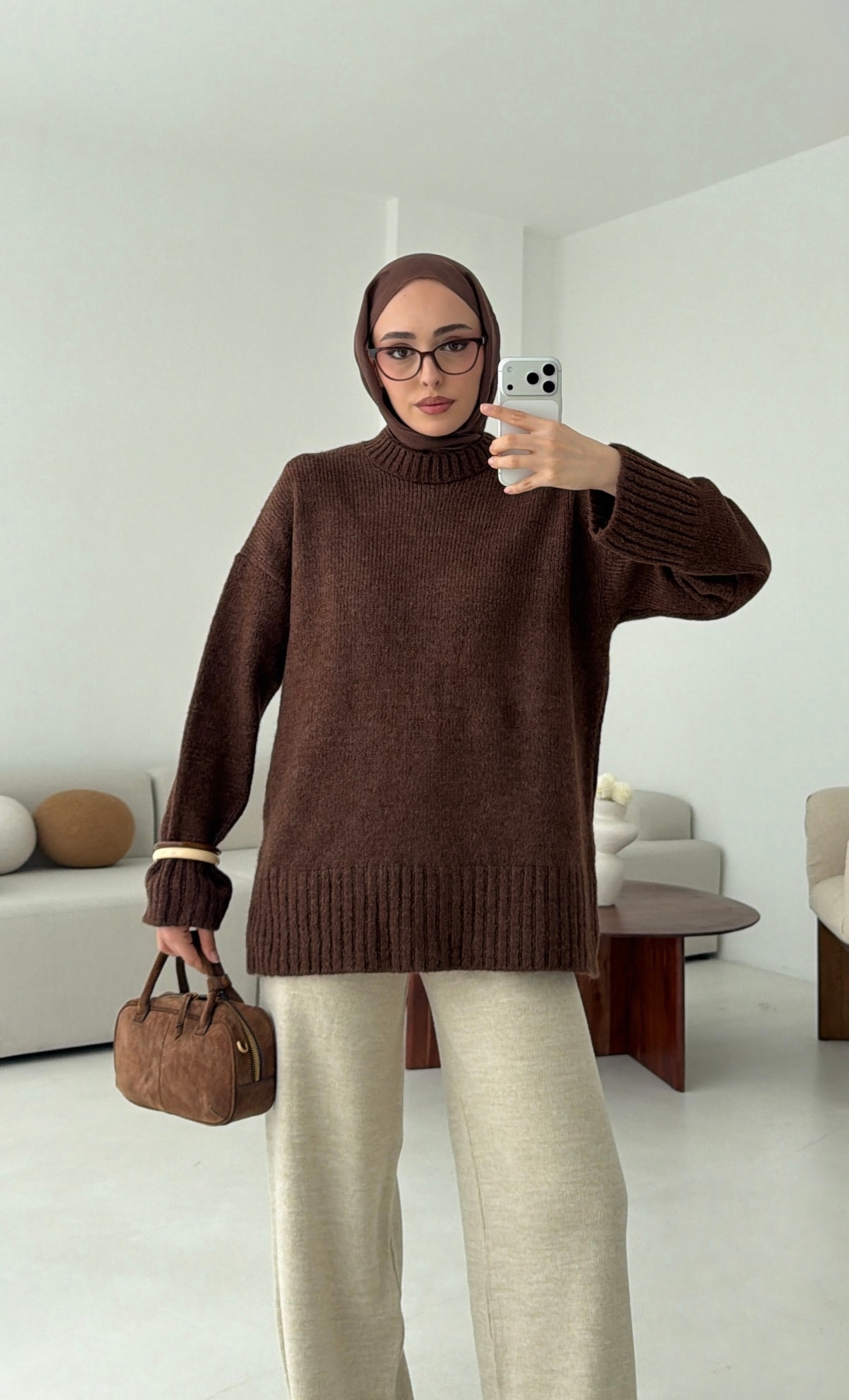 Oversize Soft Triko Kazak Kahve