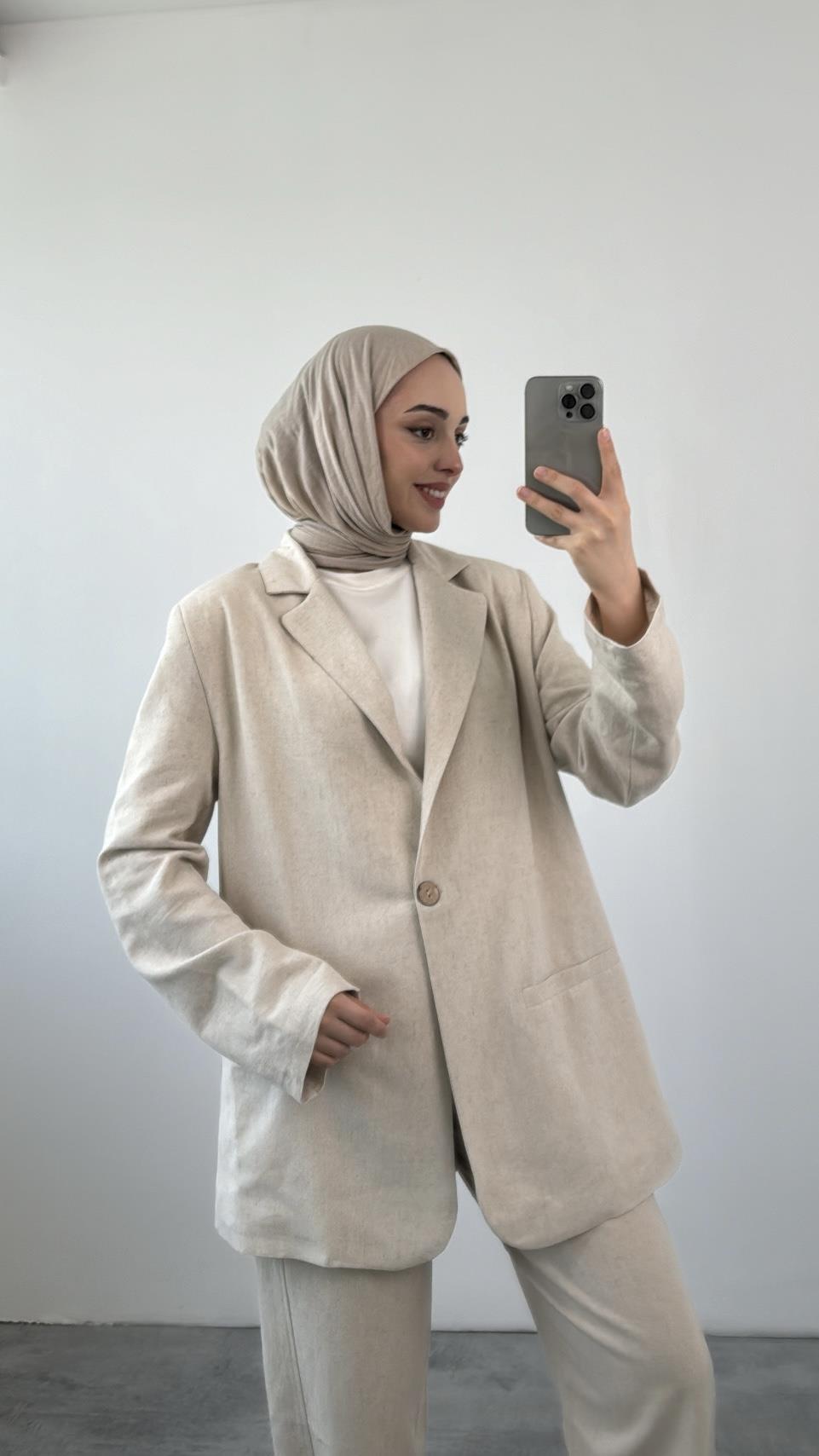 Keten Blazer Ceket Taş