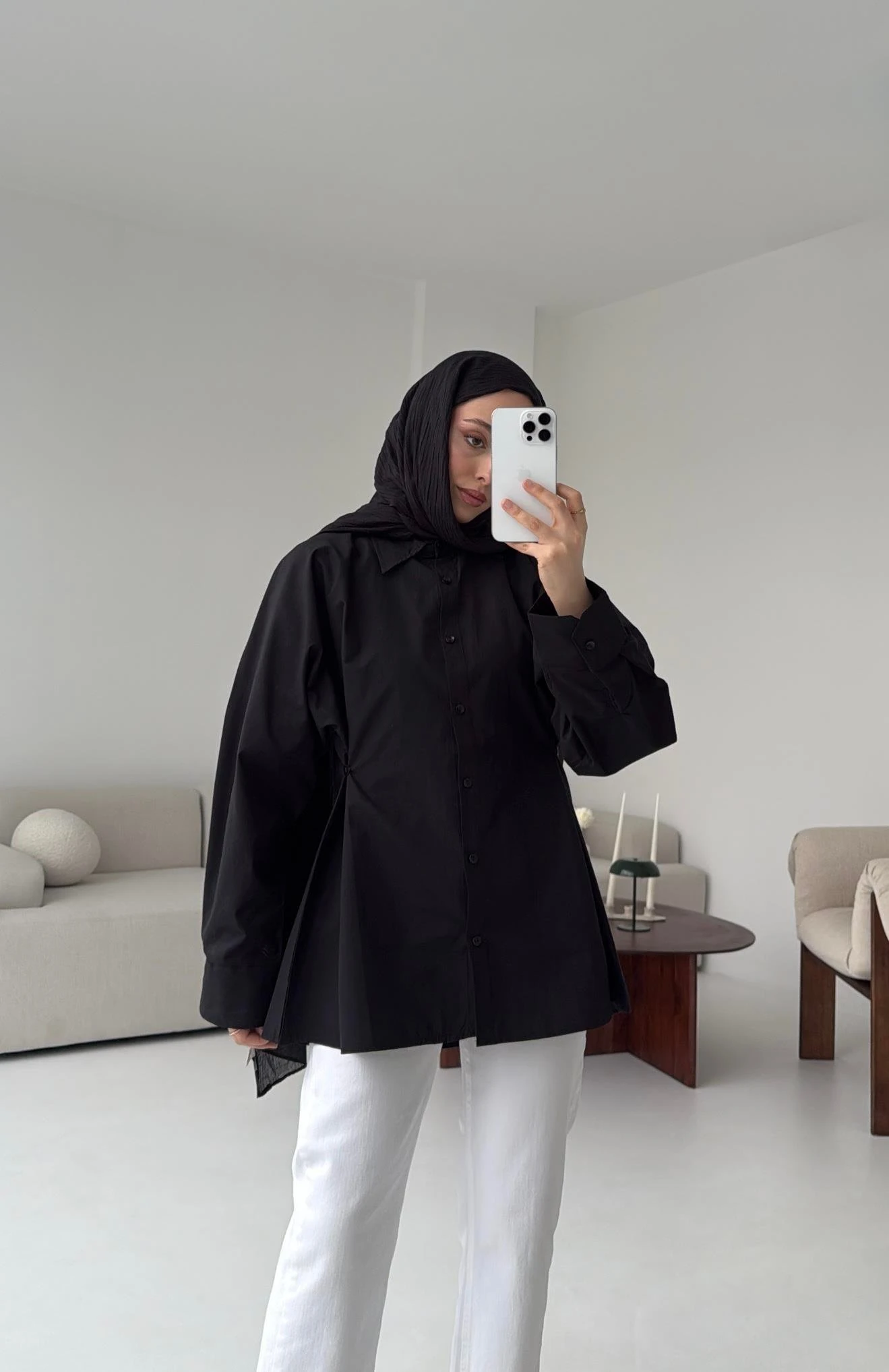 Yanları Düğmeli Gömlek Siyah