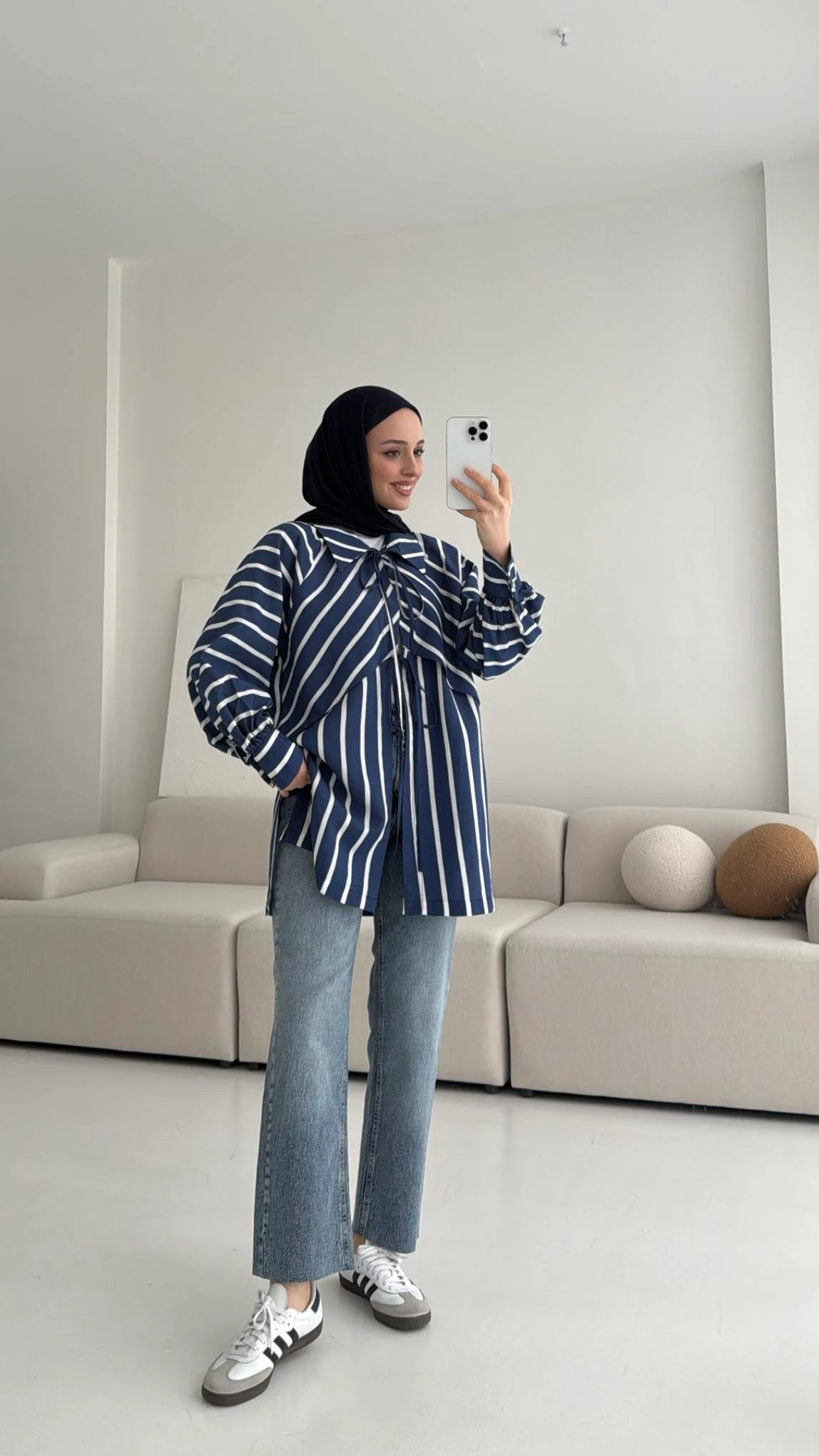 Çizgili Bağlamalı Kimono Lacivert