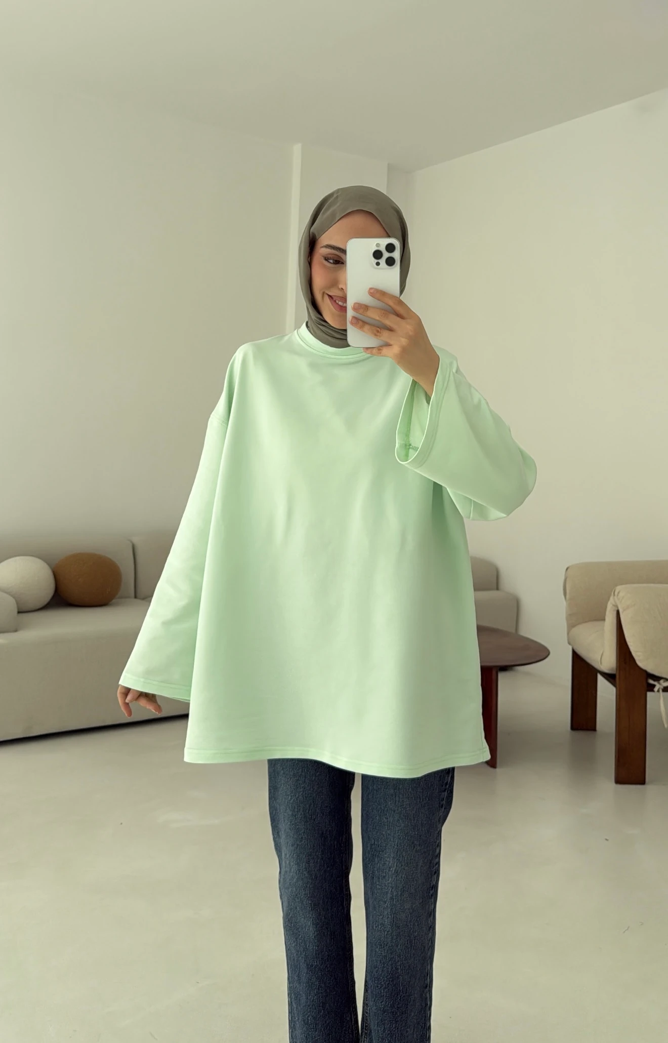 Basic İki İplik Sweat Mint