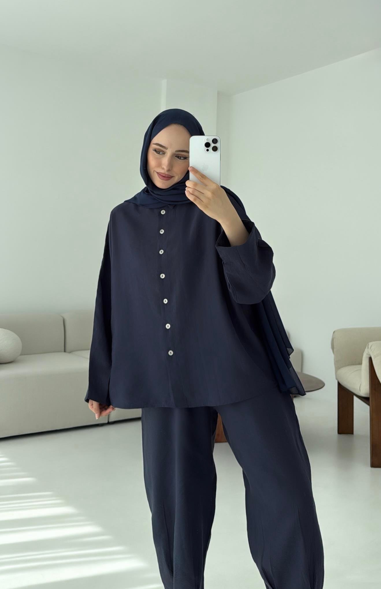 Pens Detay Tencel Takım Lacivert