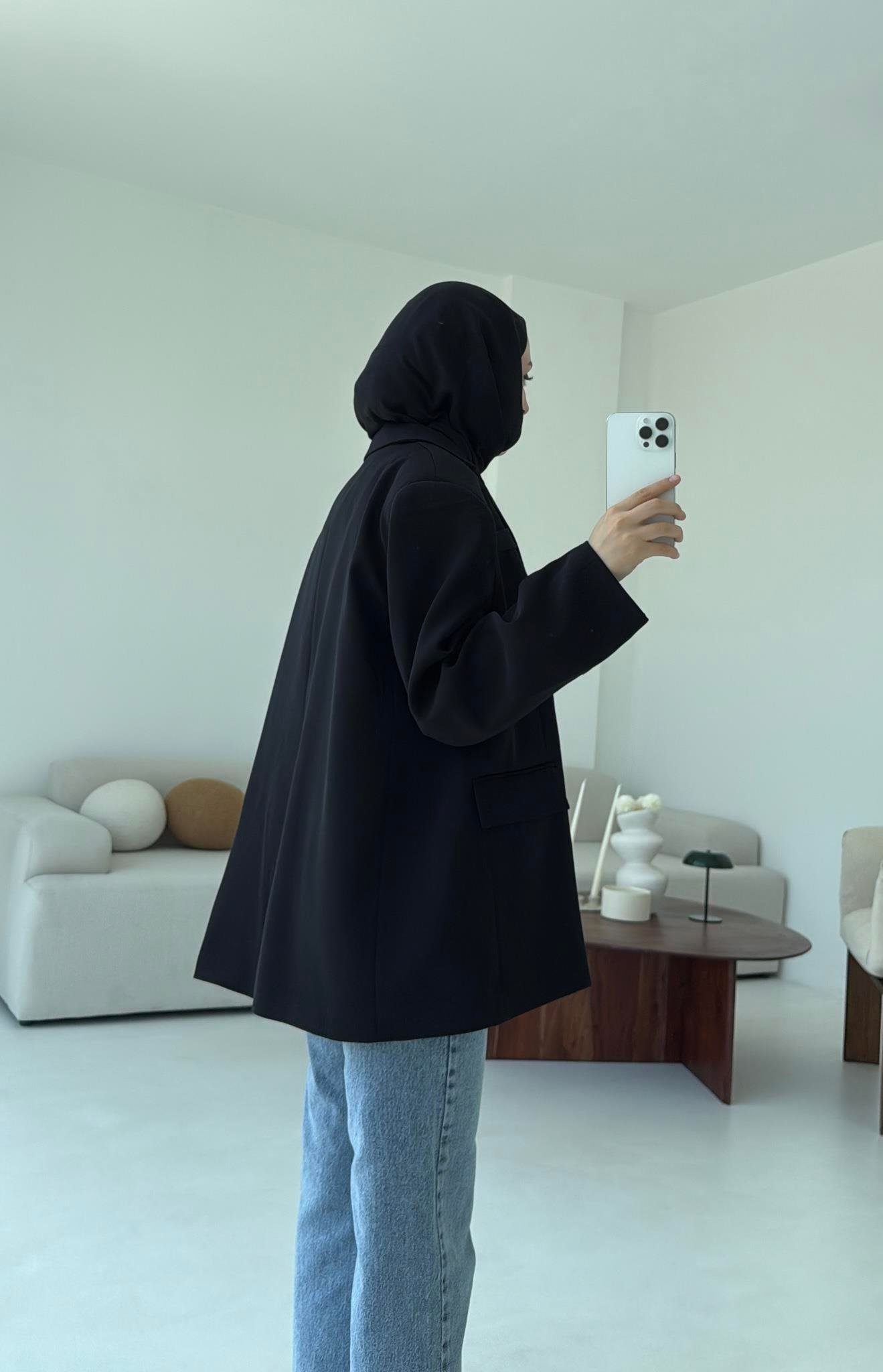 Çift Dügmeli Oversize Blazer Ceket Siyah