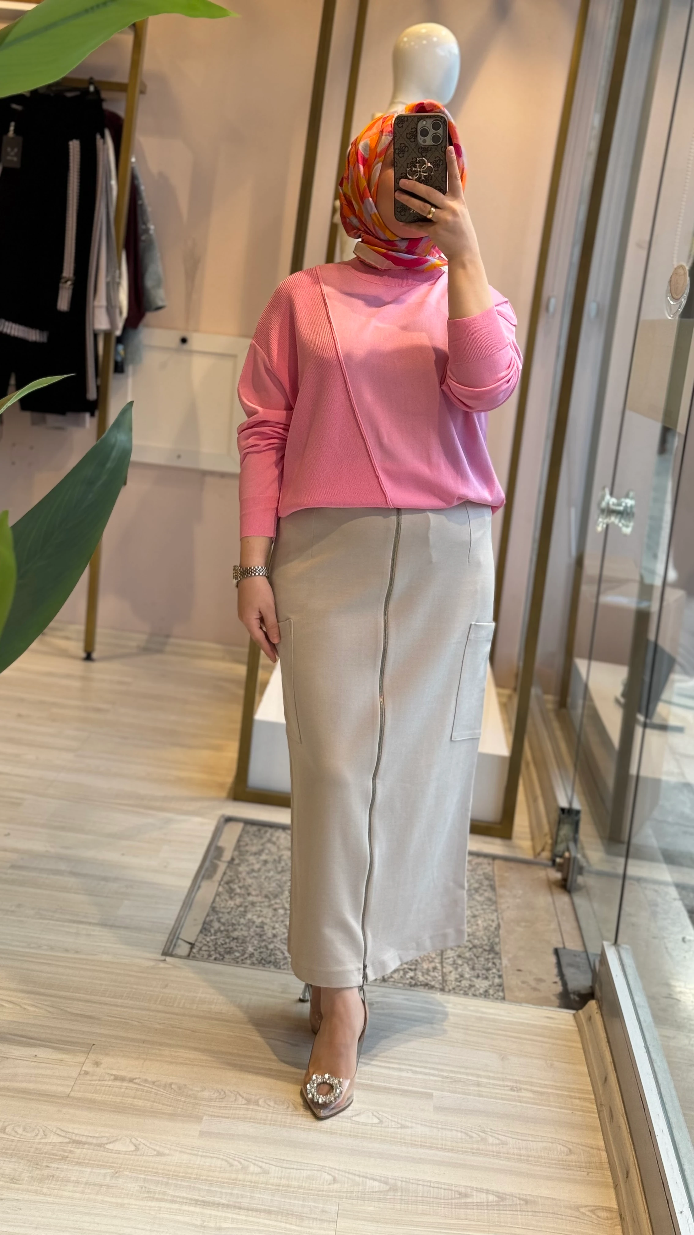 Sentez Cep Detaylı Fermuarlı Etek