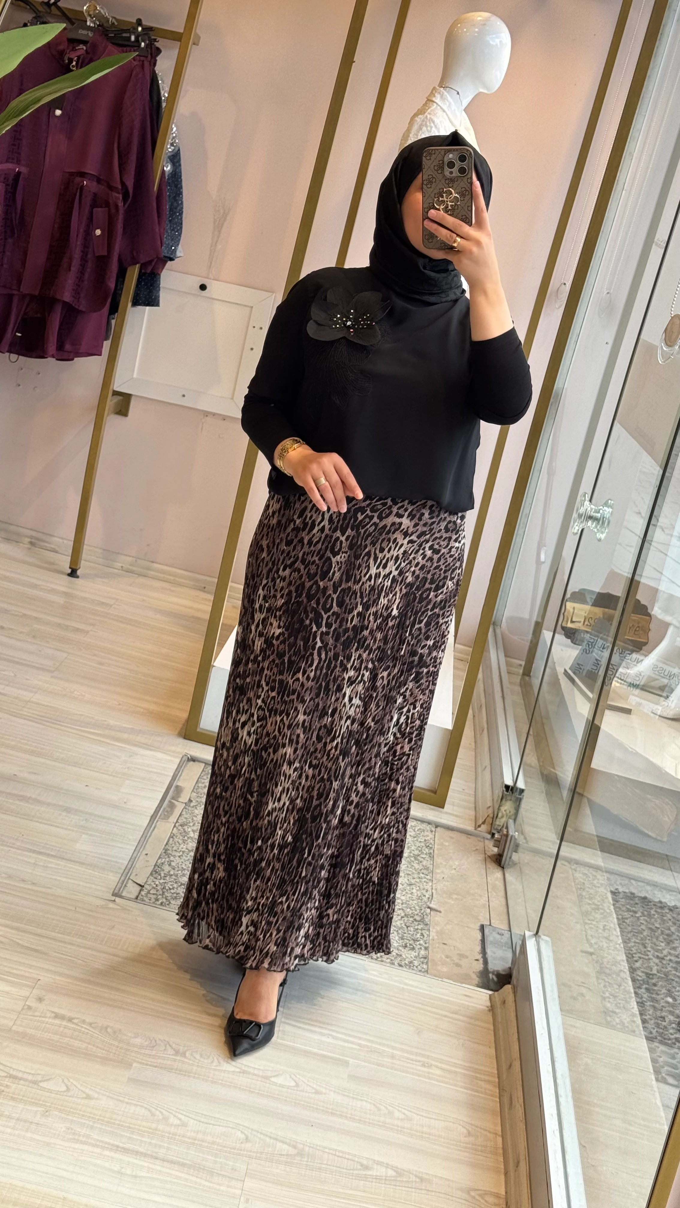 Sentez Şifon Leopar Etek