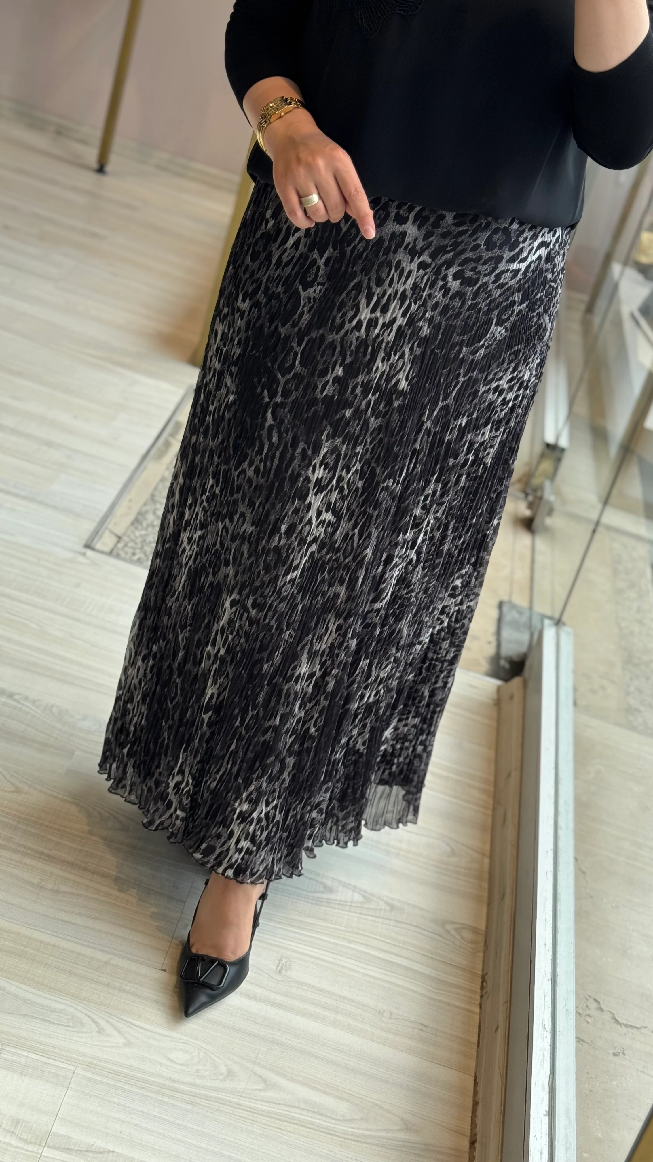 Sentez Şifon Leopar Etek