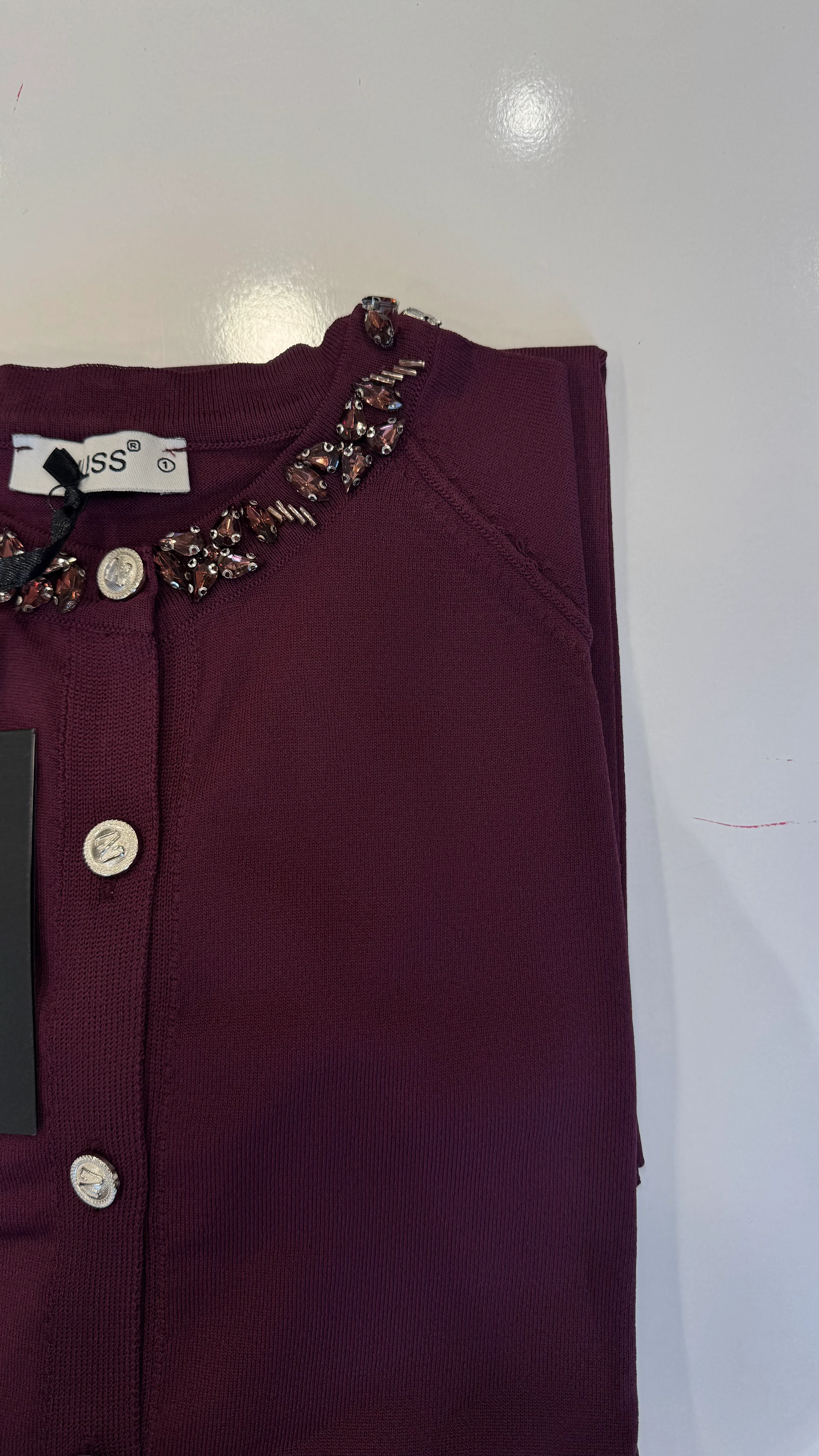 Nuss Yakası Taşlı Hırka