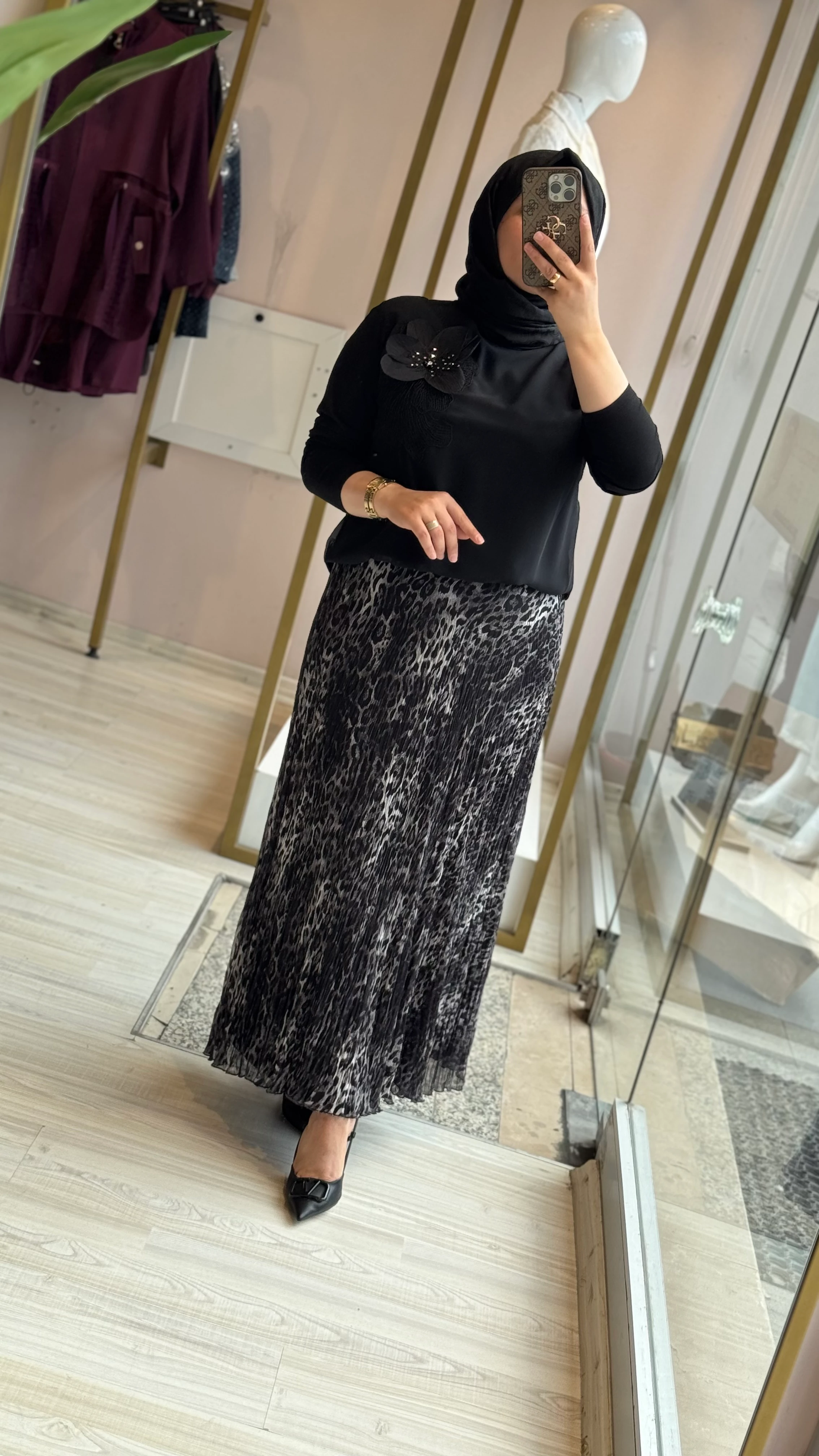 Sentez Şifon Leopar Etek