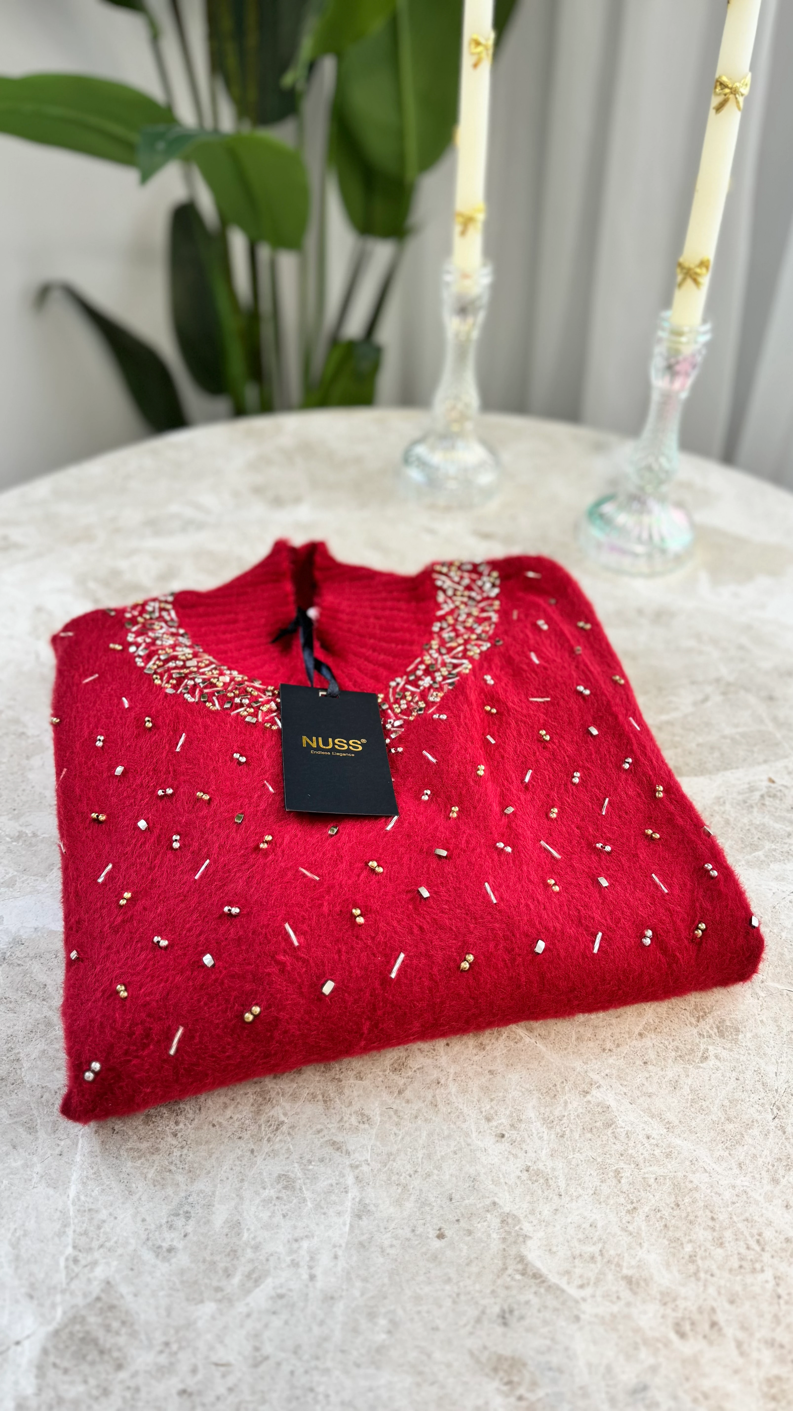 Nuss Serpme Taşlı Angora Kazak