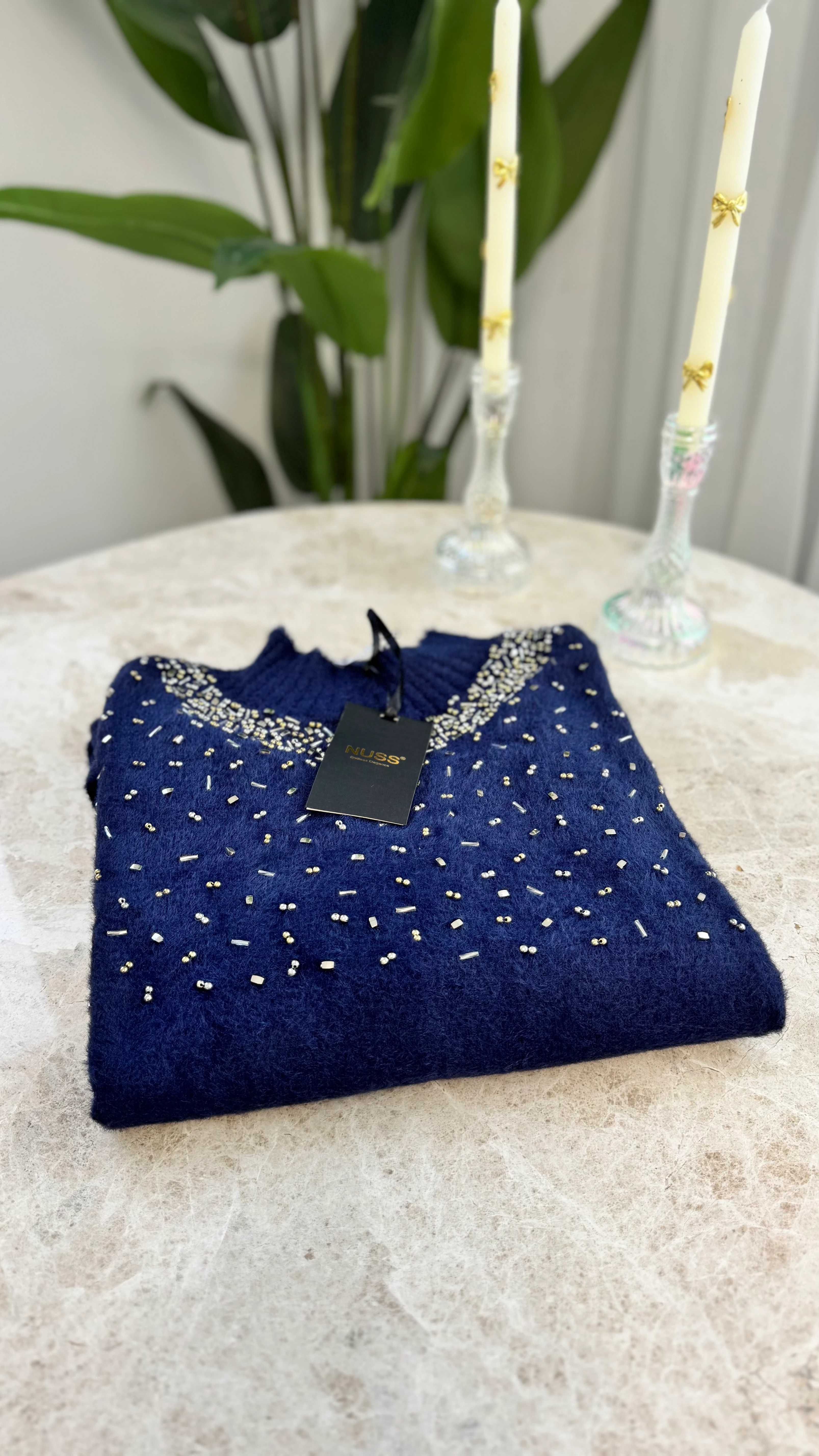 Nuss Serpme Taşlı Angora Kazak