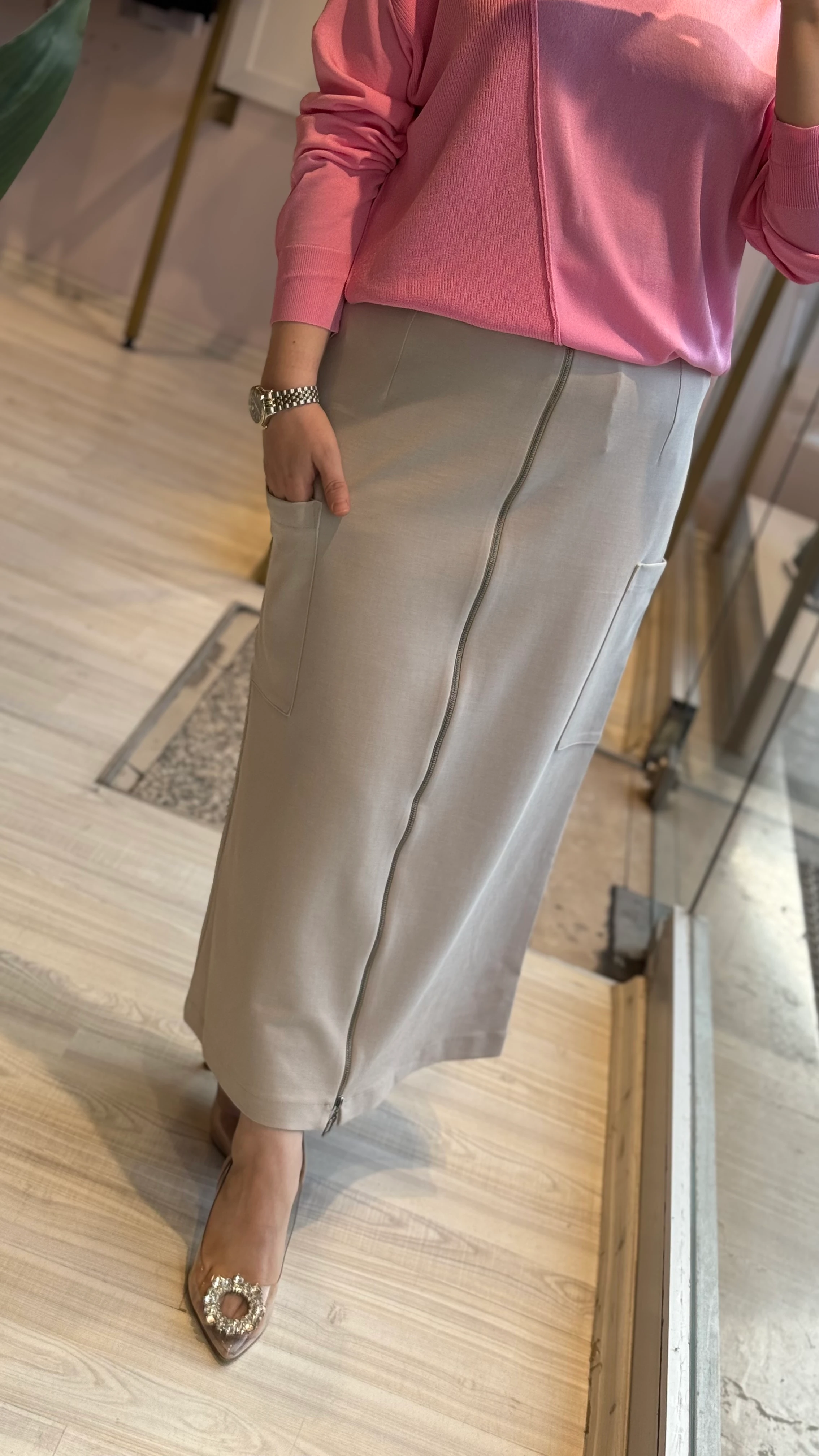 Sentez Cep Detaylı Fermuarlı Etek