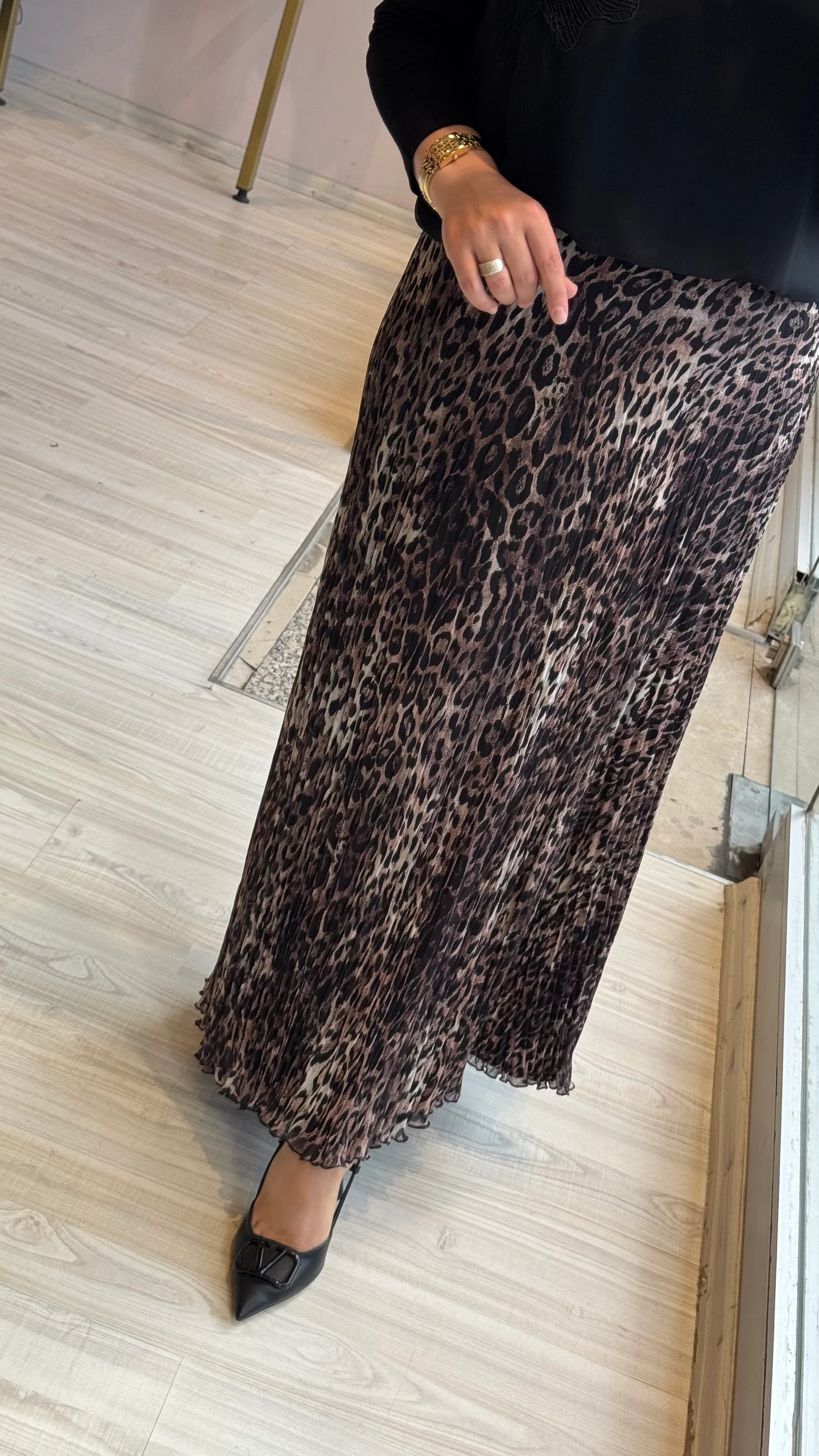 Sentez Şifon Leopar Etek