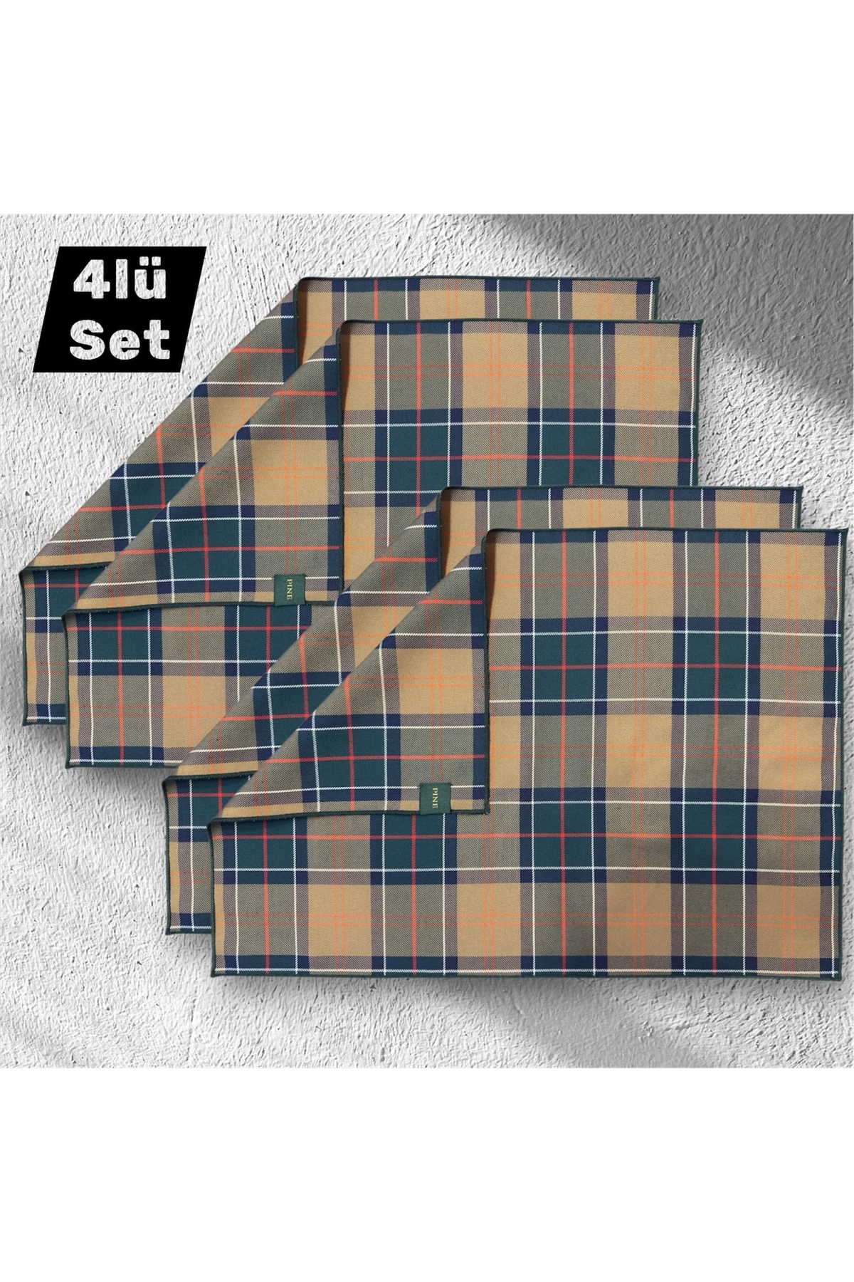 Bej Yeşil Ekose 4lü Amerikan Servis 35 x 50 cm Yılbaşı Davet Yeni yıl