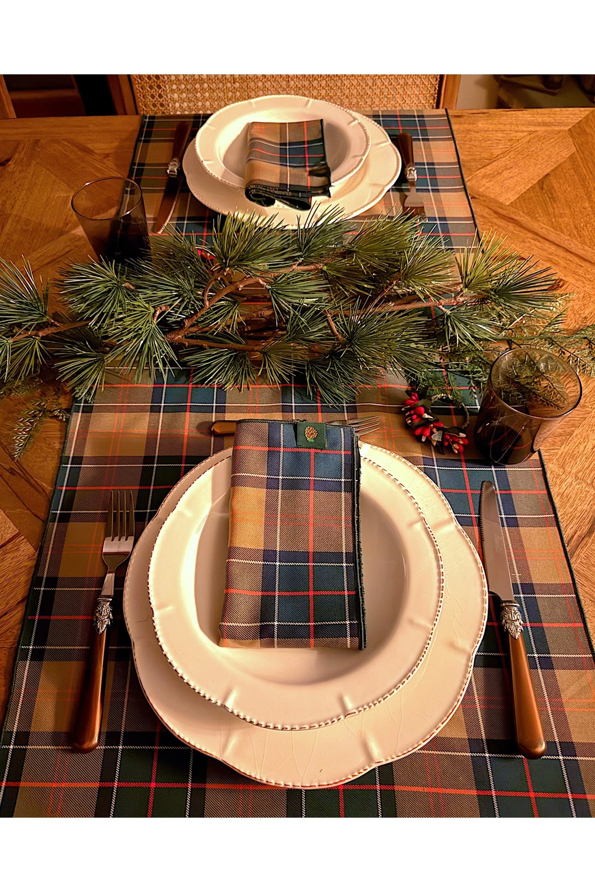 Ekose Runner 45x150 cm Yılbaşı Davet Yeni yıl Masa Runner