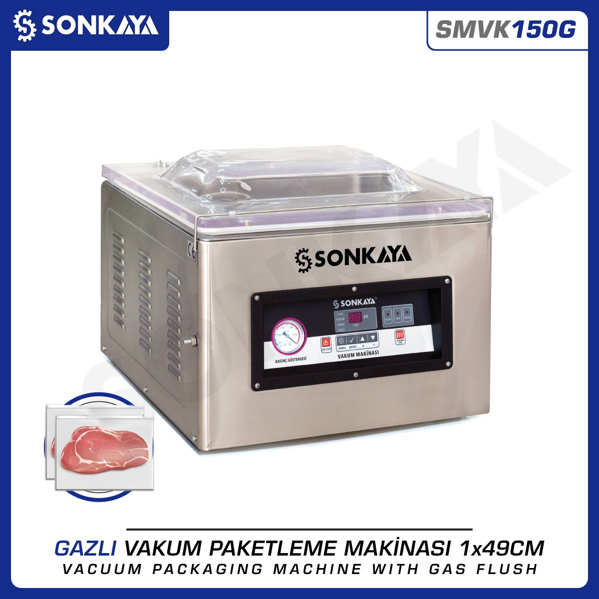 SMVK150G Azotlu Gazlı Vakum Makinası 49cm 10mm