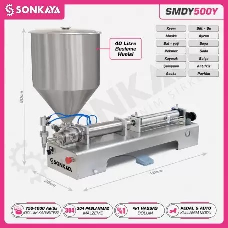 SMDY500Y 500ml Yarı Otomatik Krem Dolum Makinası