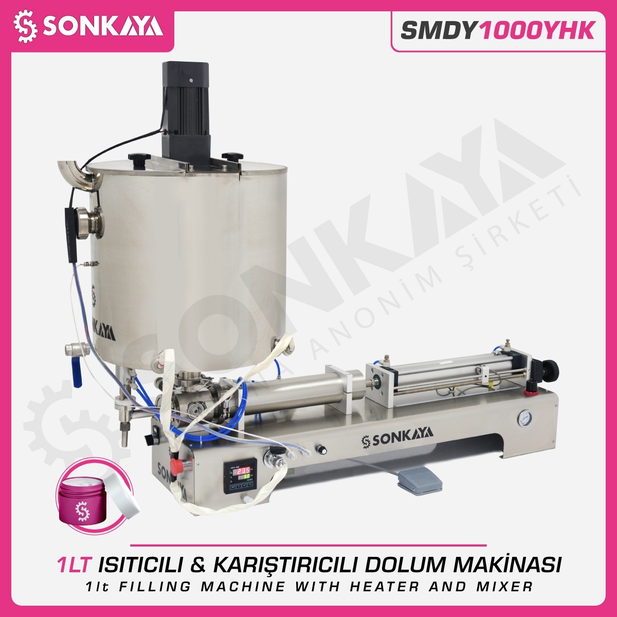 SMDY1000YHK 1 Litre Yarı Otomatik Isıtıcılı Karıştırıcılı Dolum Makinası