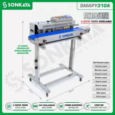 SMAPY310A Ayaklı Tarih Kodlamalı Konveyörlü Poşet Kapatma Makinası