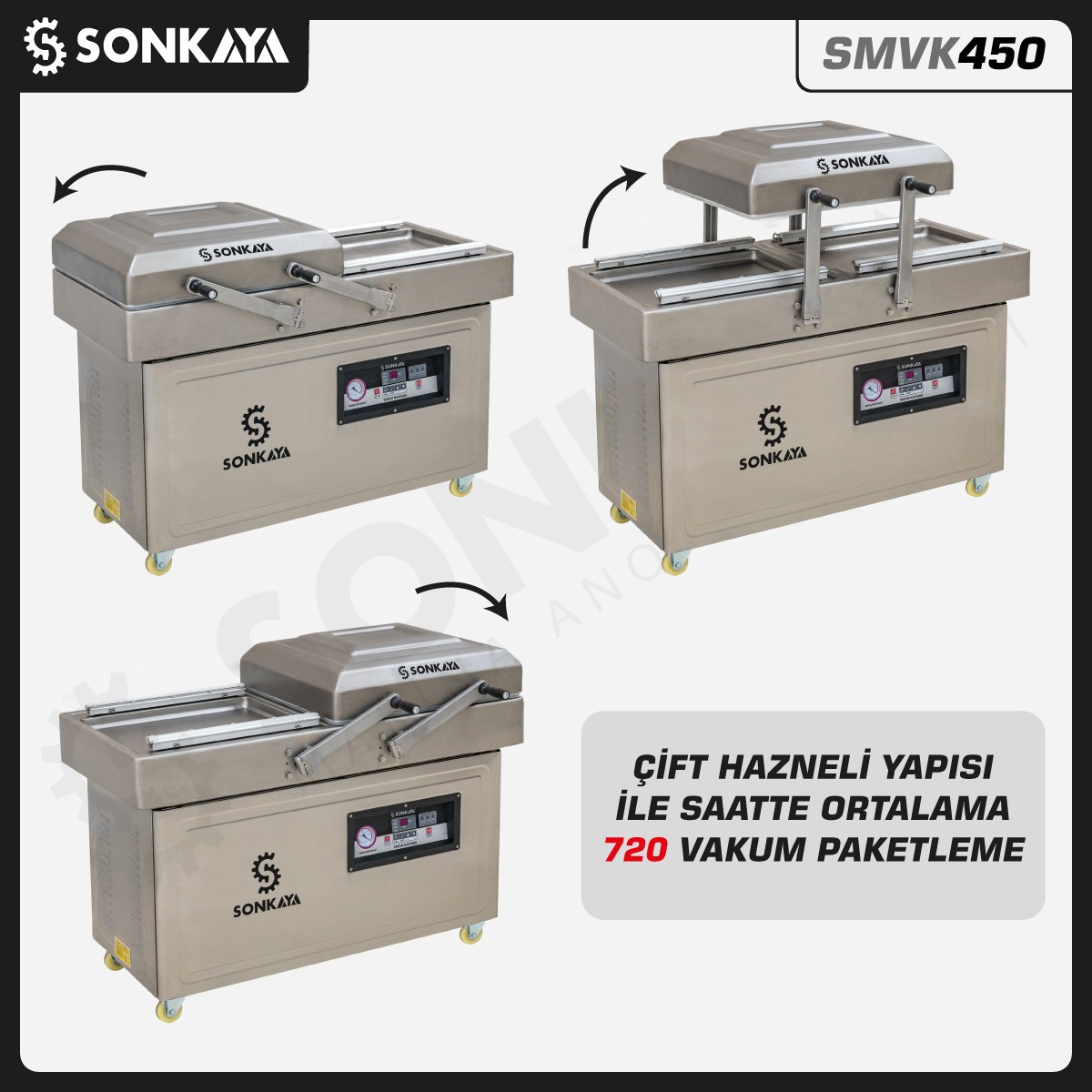 SMVK450 Çift Hazneli Vakum Makinası 4x 49cm 10mm