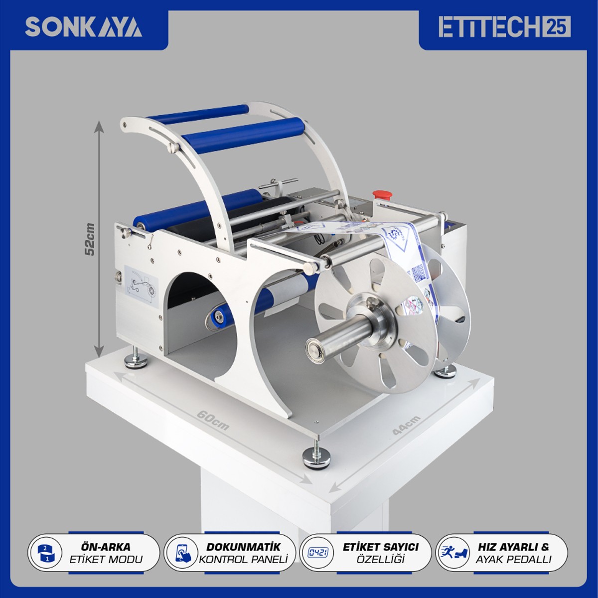 Etitech 25 Yarı Otomatik Silindirik Şişe Etiketleme Makinası