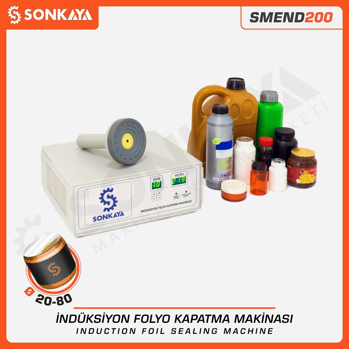 SMEND200 20-80mm Manual Induction Foil Bottle Lid Sealing Machine